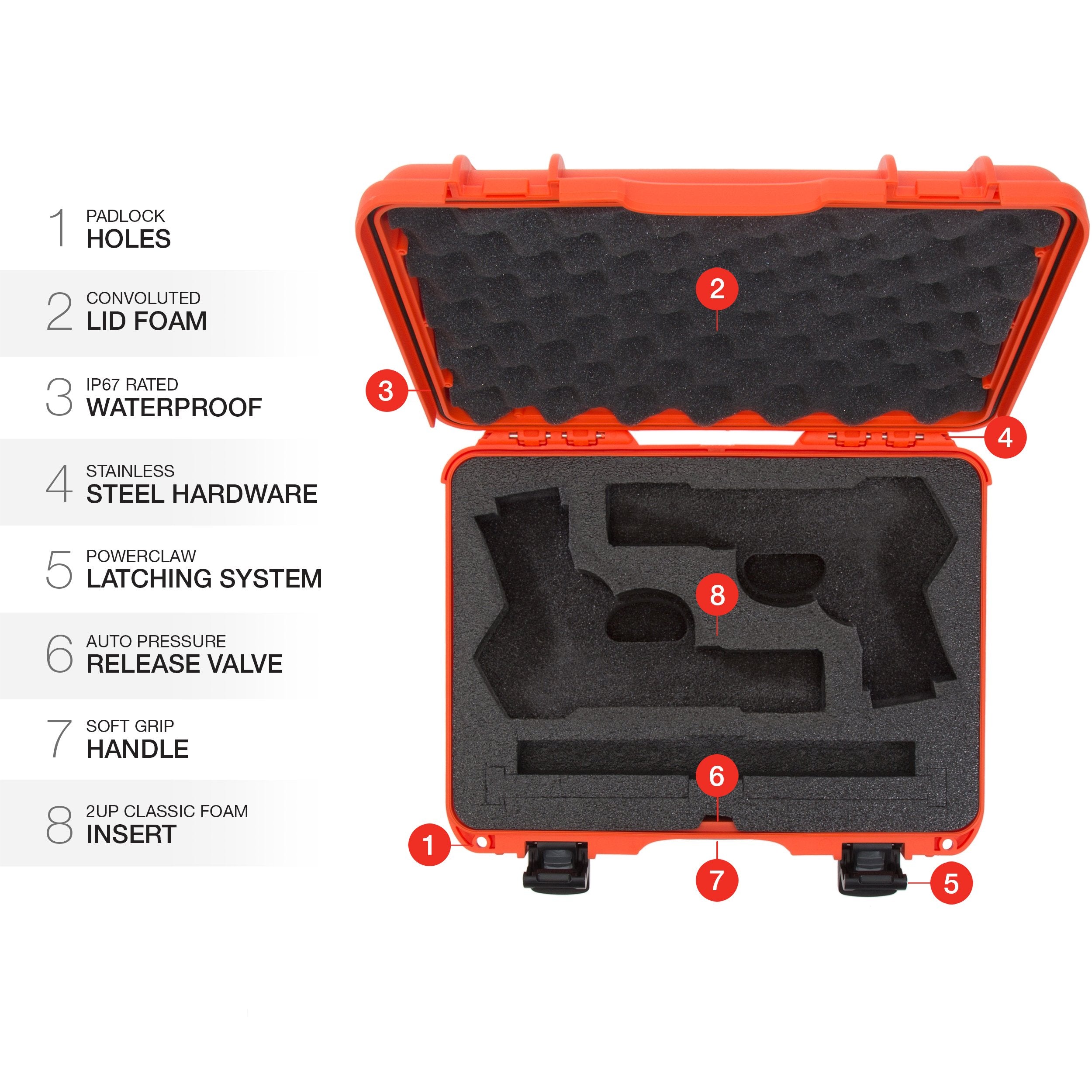 2UP Nanuk 910 Waterproof Classic Pistol Hard Case - Orange