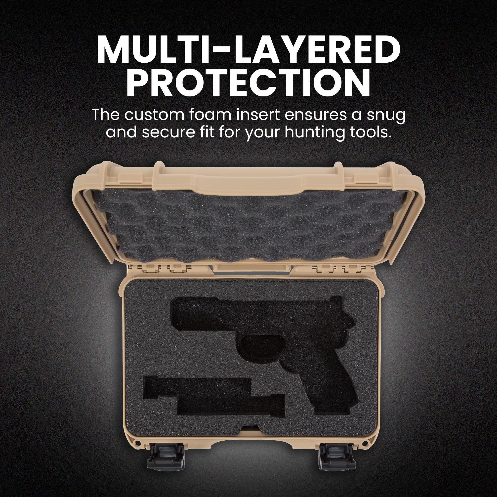 Glock Pistol Case NANUK 909, Holds Most Glock Pistols and Two Magazines, Tan