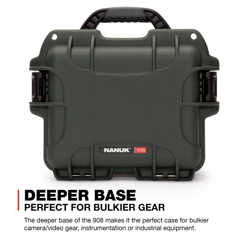 Waterproof Nanuk 908 Hard Case with Padded Dividers - Olive