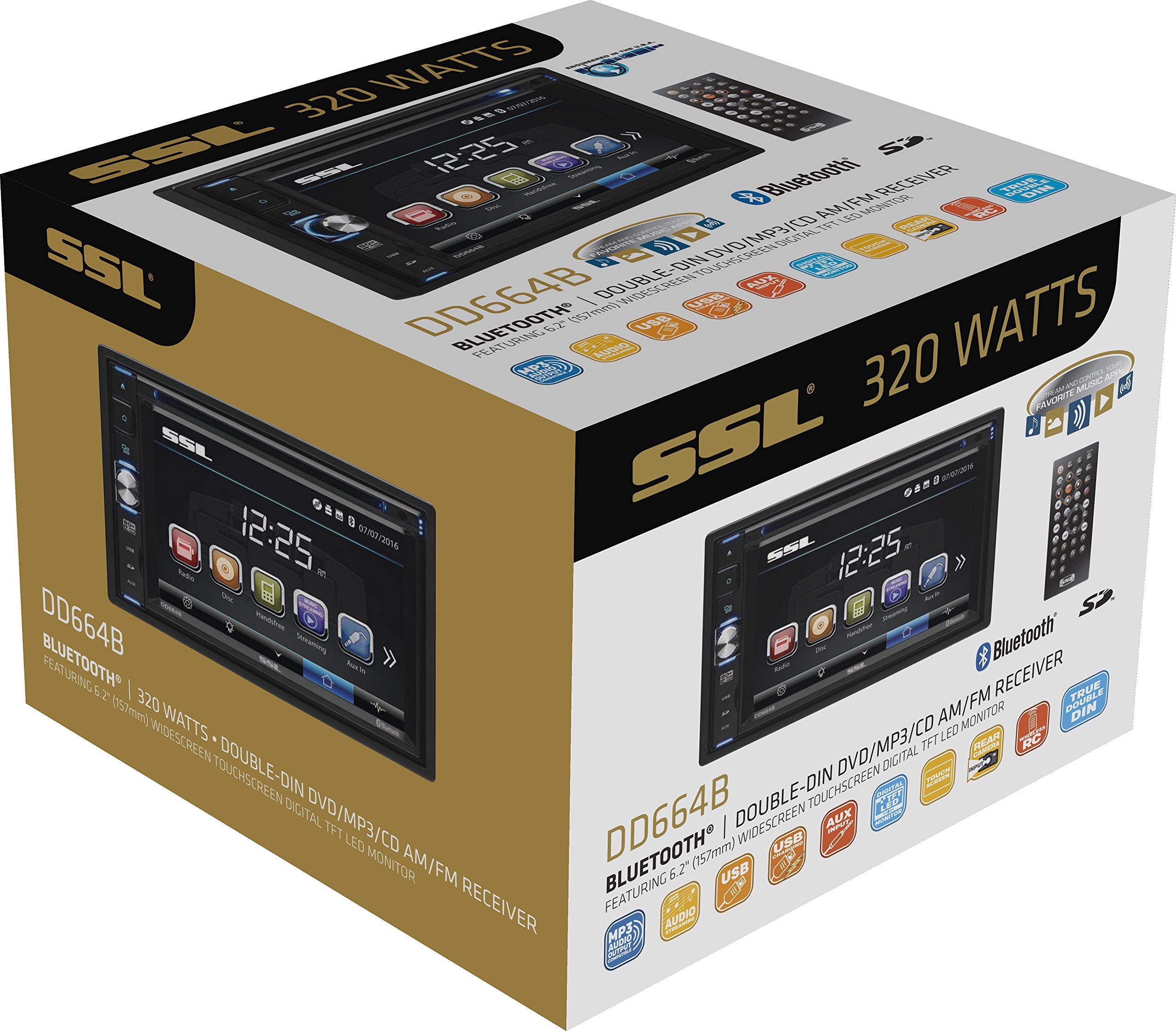 Double Din Sound Storm Labs DD664B Touchscreen Bluetooth DVD CD MP3 USB SD AMFM Car Stereo 6.2 Inch Digital LCD Monitor Wireless Remote