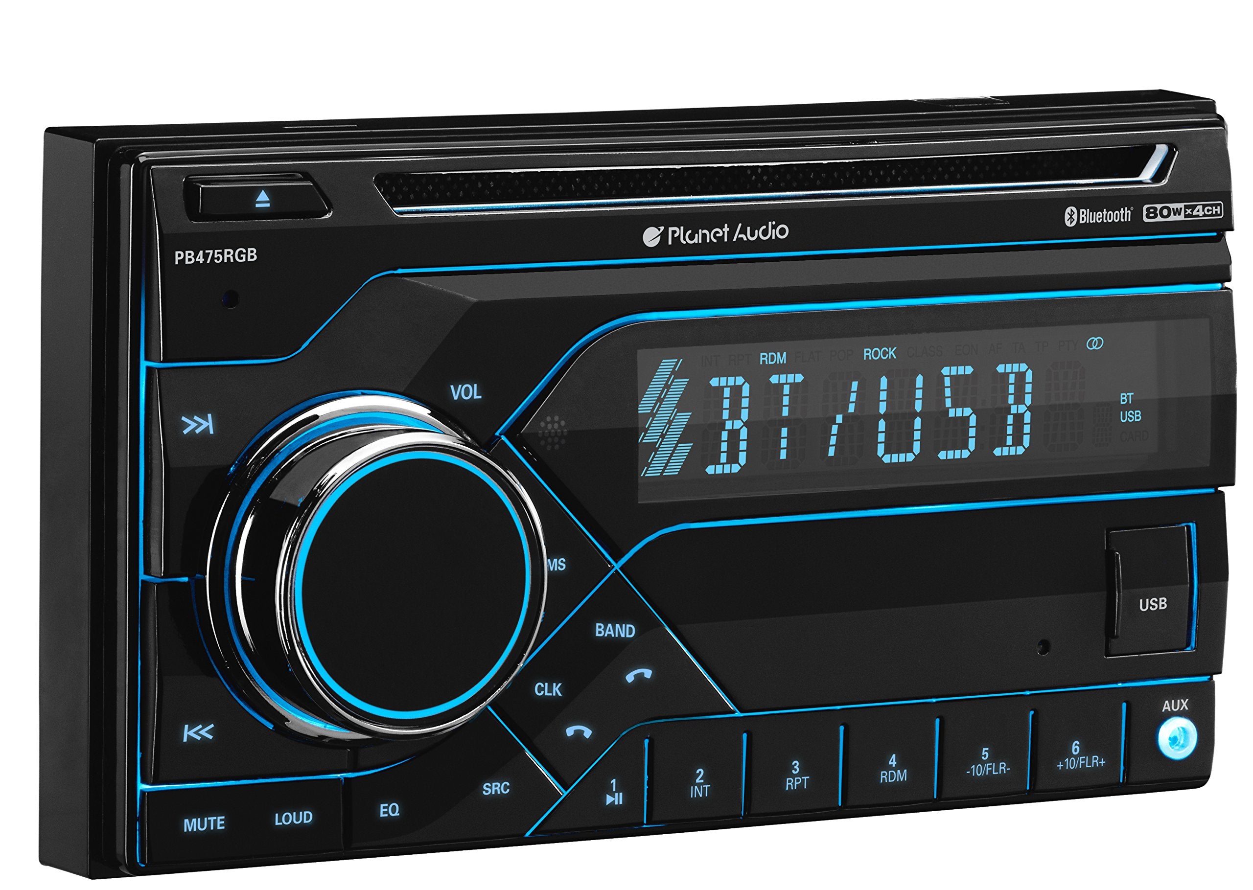 Car Stereo Planet Audio PB475RGB - Double Din, Bluetooth, CD/MP3/USB AM/FM Radio, Multi Color RGB Illumination, Wireless Remote