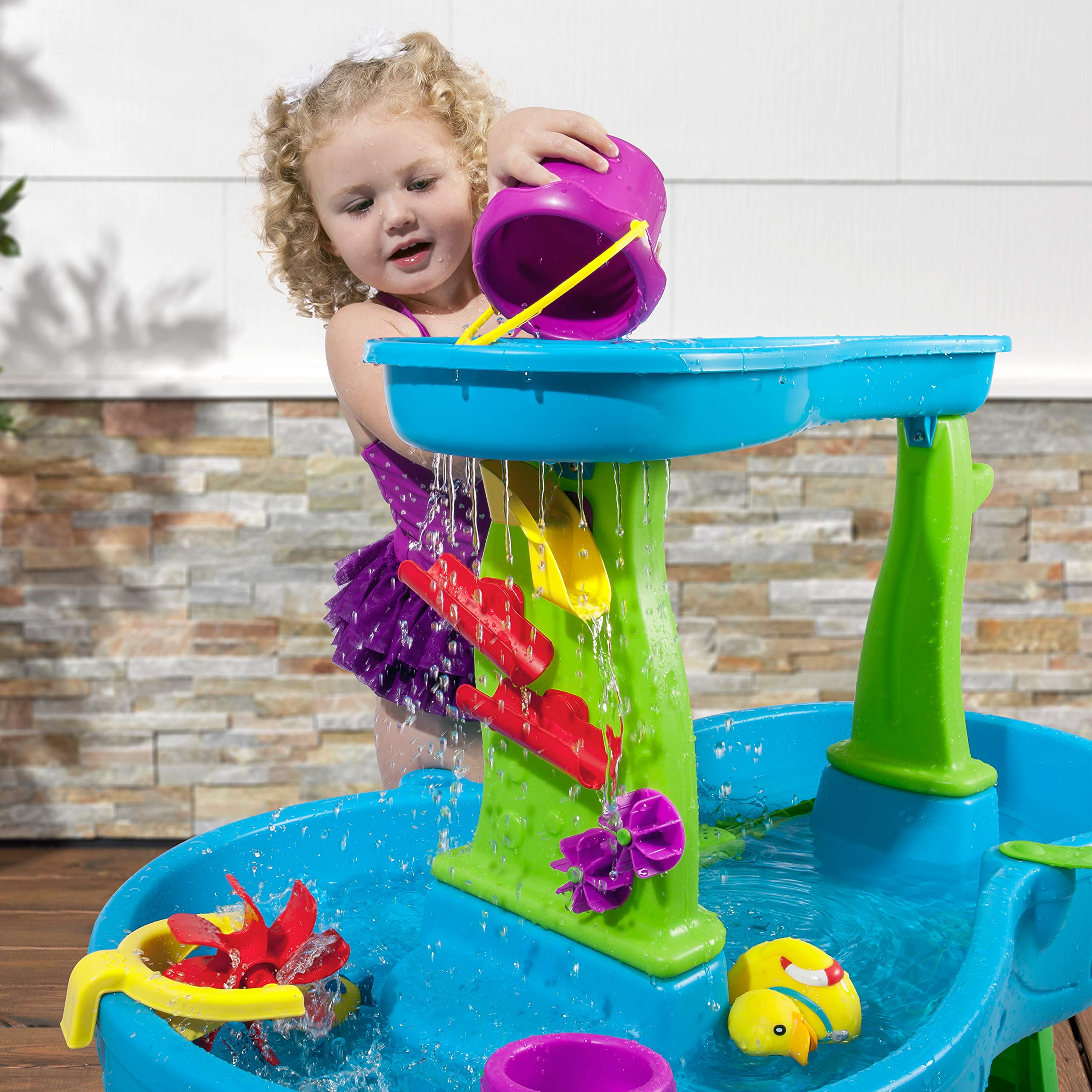 Step2 Splash Pond Rain Showers Water Table, Kids Water and Sand Activity Sensory Playset, Summer Outdoor Toys, 13 Piece Water Toy Accessories, For Toddlers 1.5+ Years Old, Blue & Green