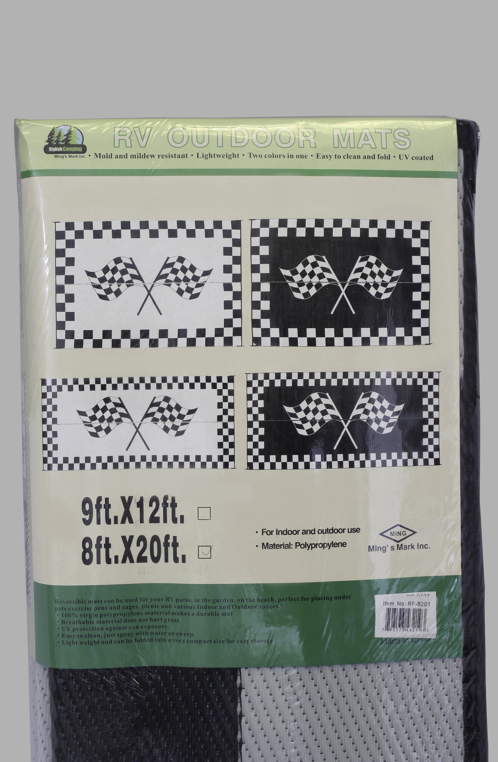Ming's Mark Stylish RF-8201 Reversible Classical Patio Mat - 8' x 20', black w/ white, racing flags
