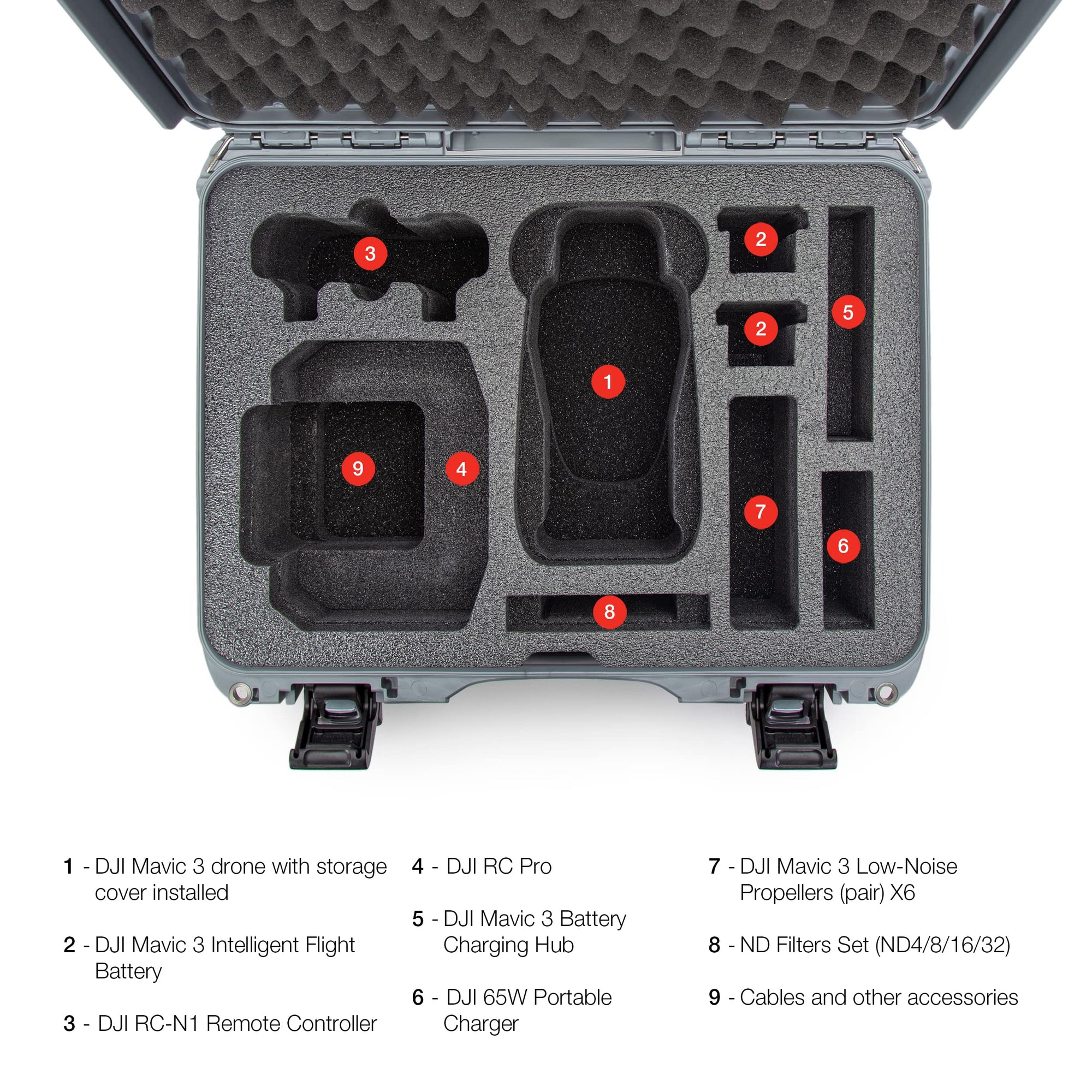 925 Nanuk Waterproof Case with Foam Insert for DJI Mavic 3 Fly More/Cine Premium Combo, Silver