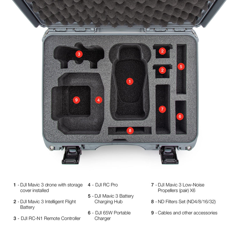 925 Nanuk Waterproof Case with Foam Insert for DJI Mavic 3 Fly More/Cine Premium Combo, Silver
