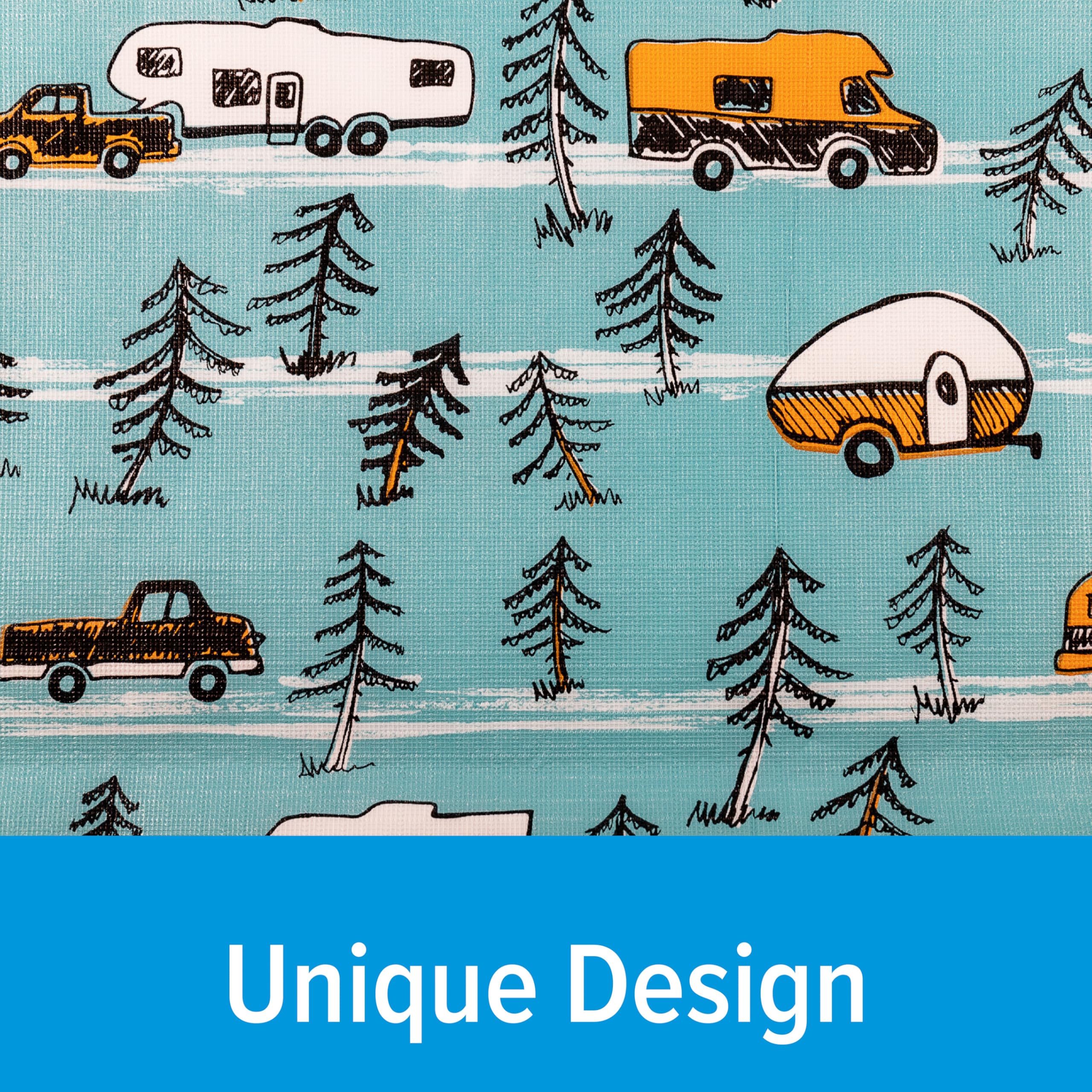 Camco Picnic Table Cover Life is Better at The Campsite with Bench Covers - Provides a Clean Eating Surface for Outdoor Activities - Features an RV and Tree Sketch Design (53380)