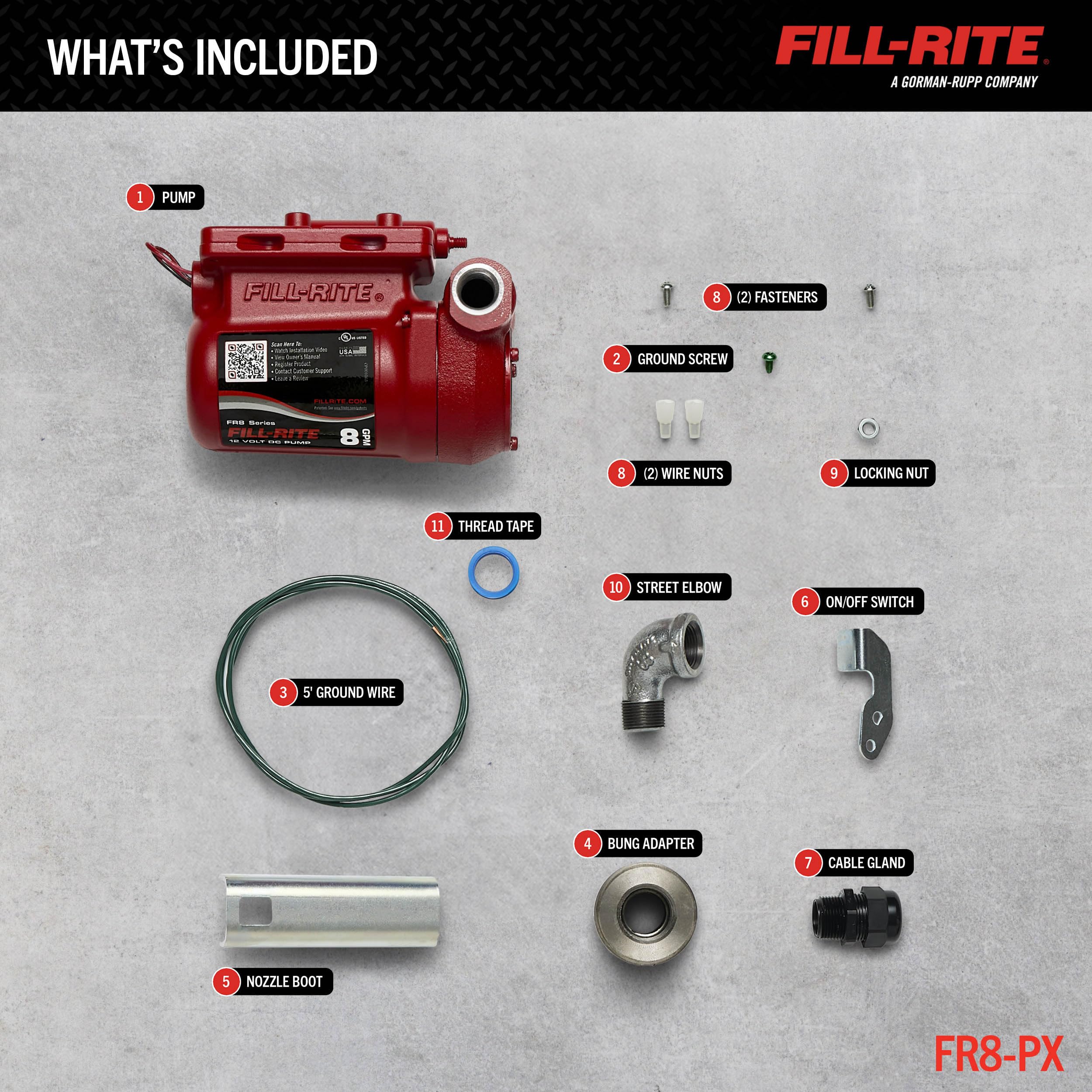 12V Fill-Rite FR8-PX Fuel Transfer Pump (Pump Only) 8 GPM