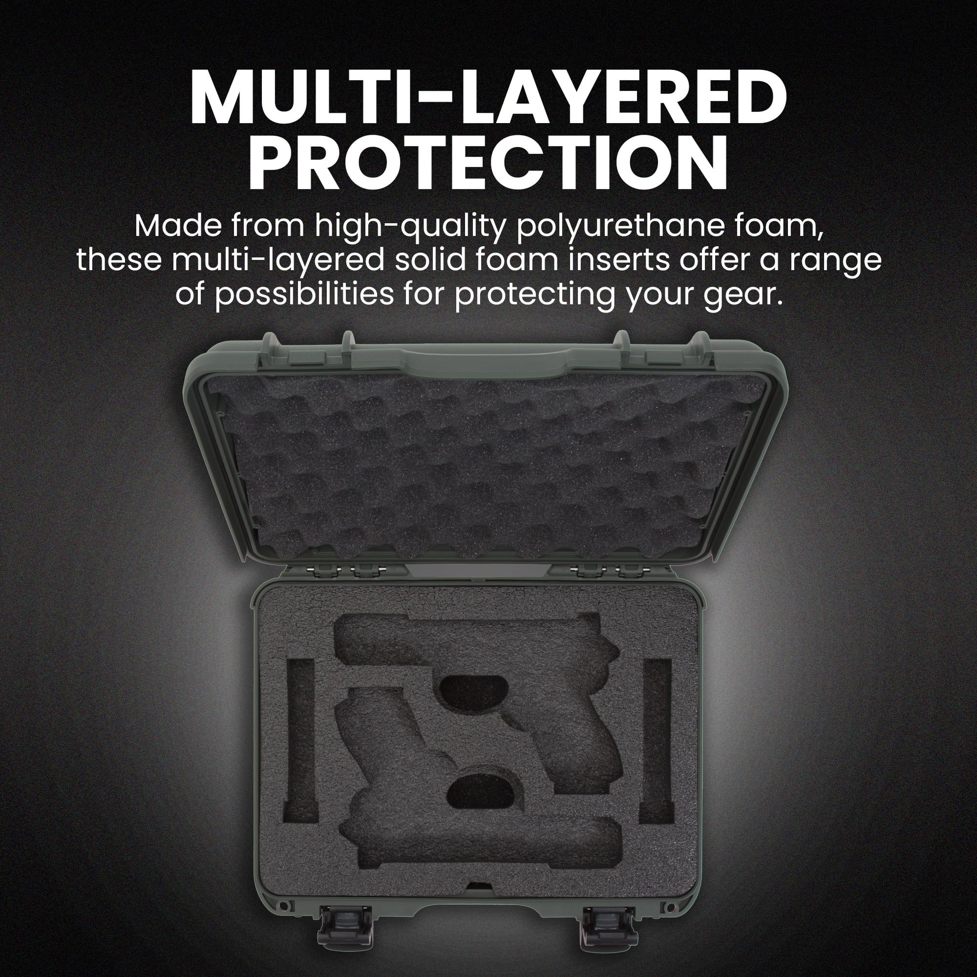 NANUK 910 Hard Case with Custom Foam Insert 2 UP, IP67 Waterproof & Crushproof, Rugged Construction for Ultimate Protection, Made in Canada – Olive (14.3” x 11.1” x 4.7”)