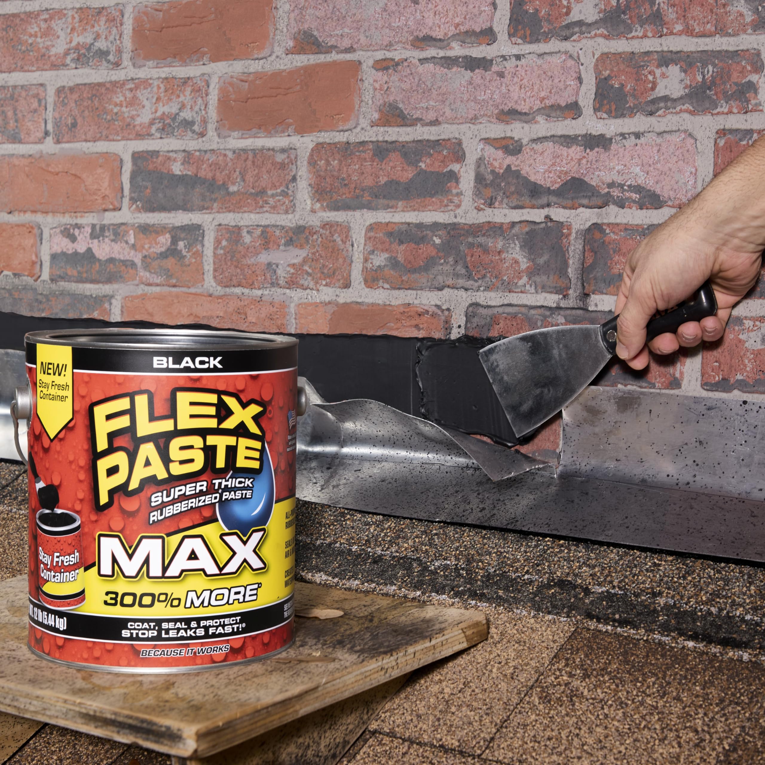 Flex Paste, Waterproof Putty Paintable Sealant, Fill Gaps Cracks Holes - Block Out Water and Air - UV Resistant - Walls, Drywall, EPDM, Concrete, Roof, RV Repairs, Black, MAX