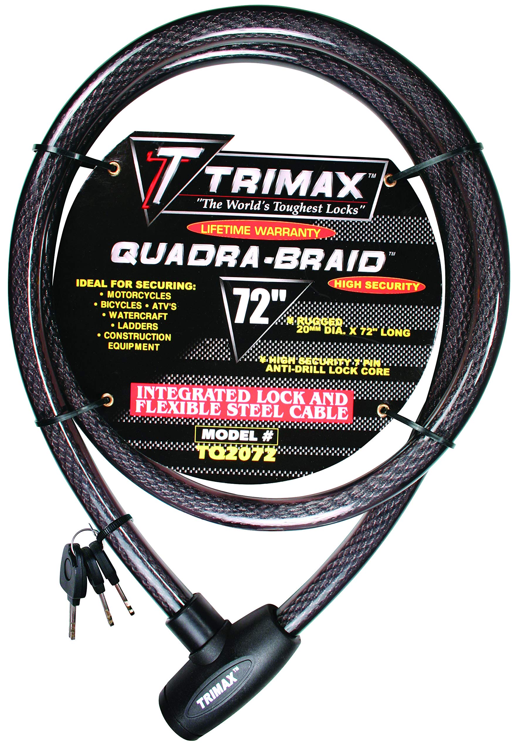 Trimax Integrated Keyed Cable Lock Trimaflex 6' L X 20Mm TQ2072, Card Packaging , Black