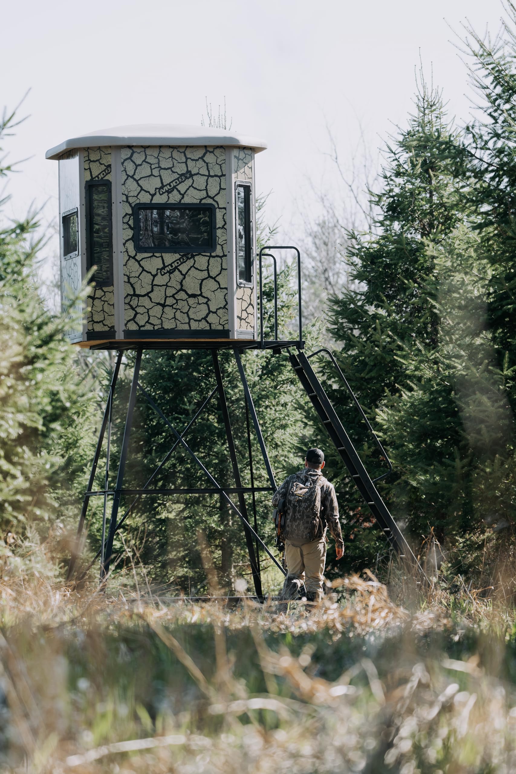 Bull XL Muddy Box Blind w/Elite 10' Tower, Steel Wall Construction, Cracked Mud Camo