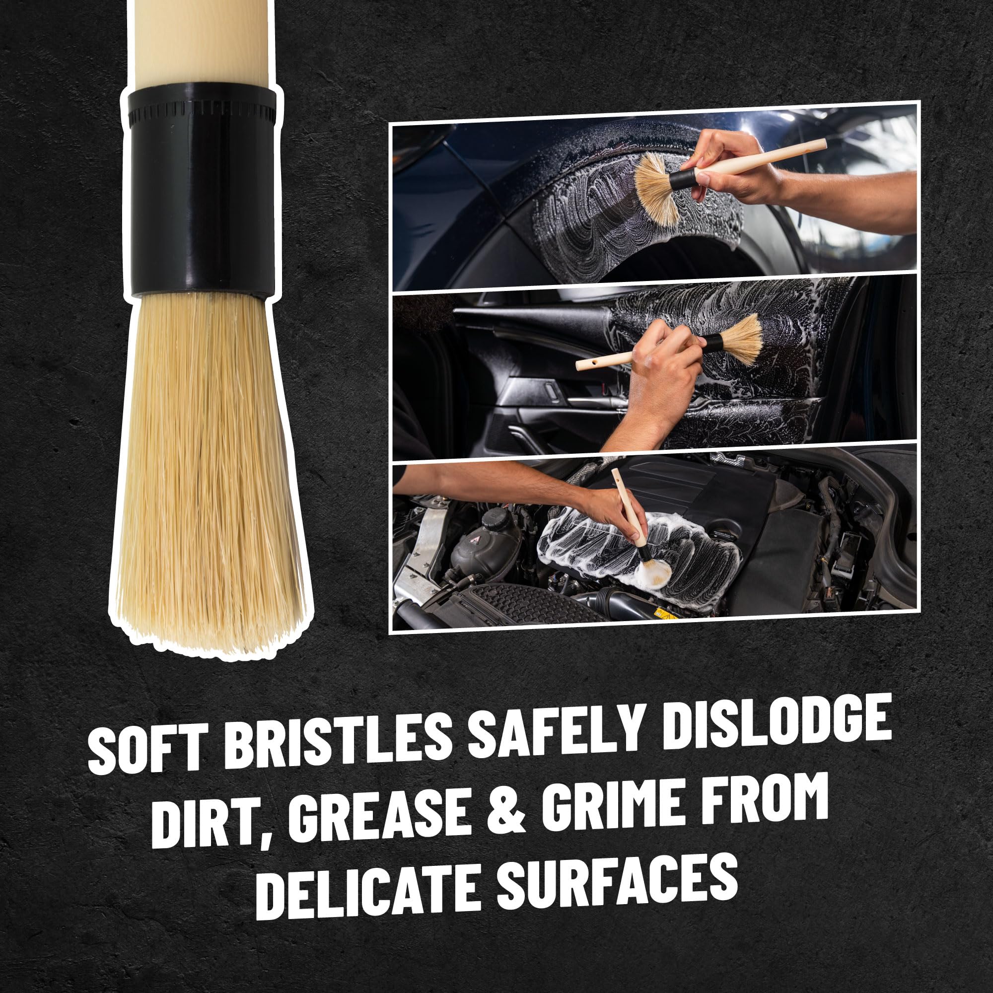 Boars Hair Detailing Brush Chemical Guys - Gentle Scratch-Free Cleaning for Wheels, Grilles, Emblems, and Interior Surfaces - Versatile Multi-Purpose Auto Detailing Brush for Deep Cleaning - Acc_S90