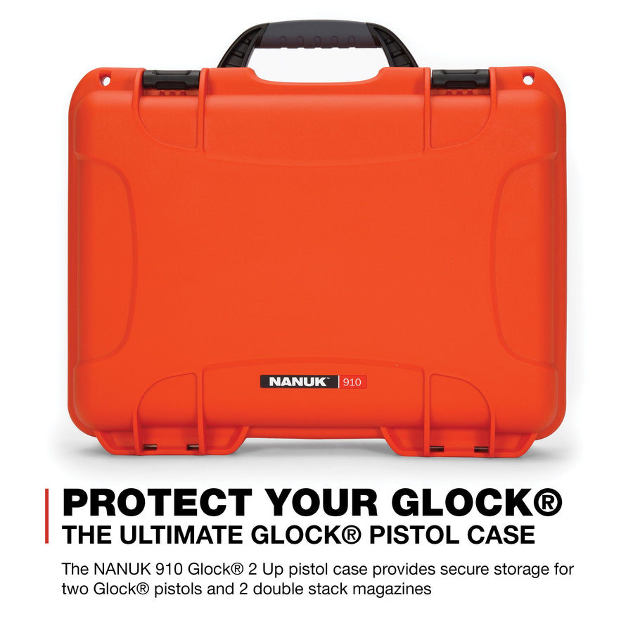 2UP Nanuk 910 Waterproof Hard Case w/Custom Foam Insert for Glock Pistols - Orange