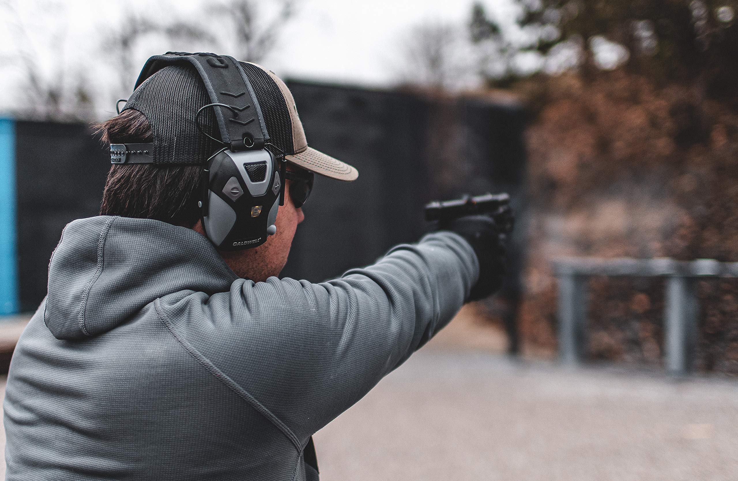 Caldwell E-MAX Pro Electronic Hearing Protection Adjustable Lo Pro Earmuffs for Shooting, Hunting and Range 23-24 NRR, Grey
