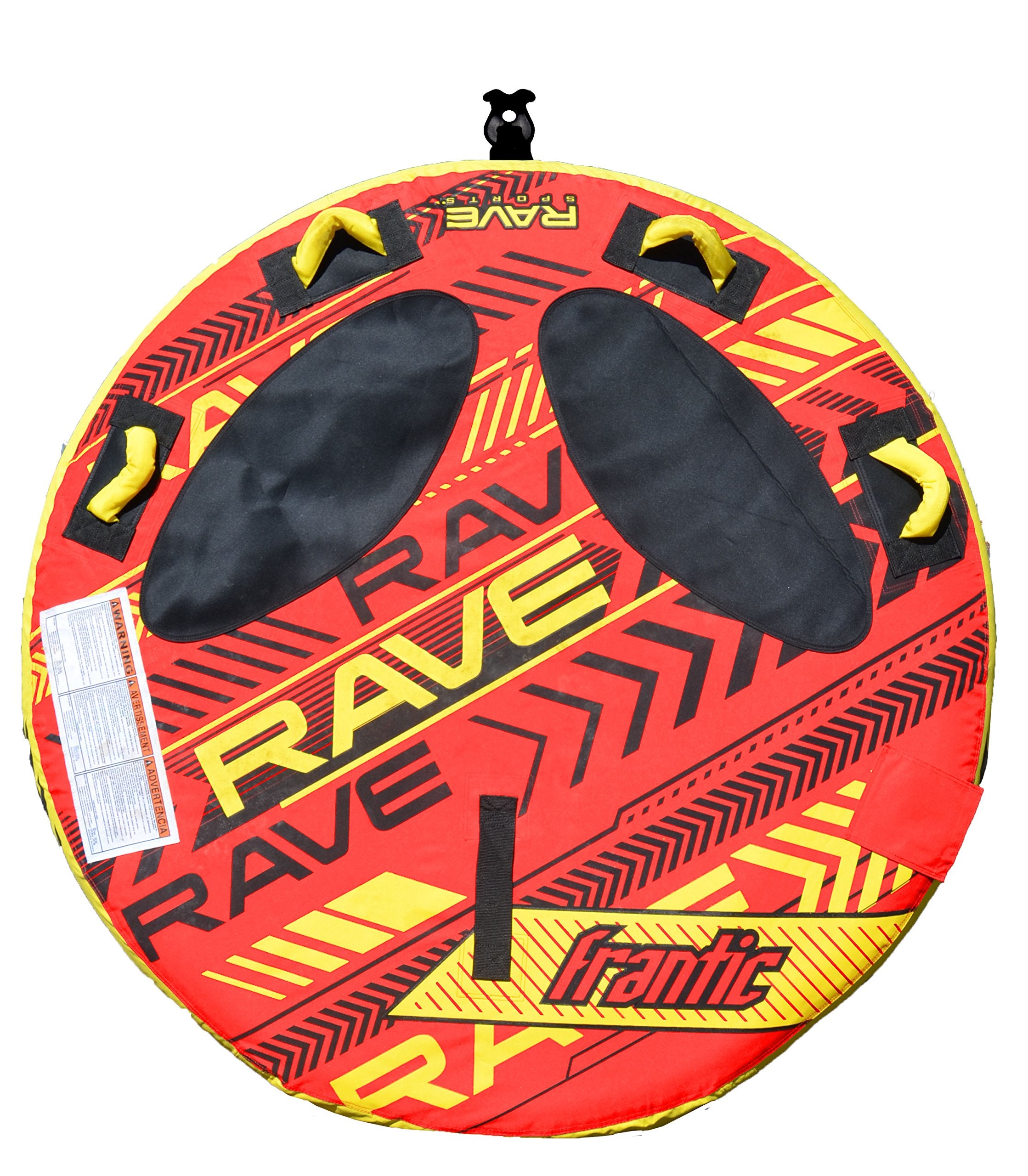 Frantic 2.0 RAVE Sports Inflatable Towable Tube, 1-2 Riders, Tapered Platform for Easy Boarding, Skim-Fast Bottom Coating, Foam-Filled Reinforced Handles, Neoprene Padding, Boat Towables-Tubes