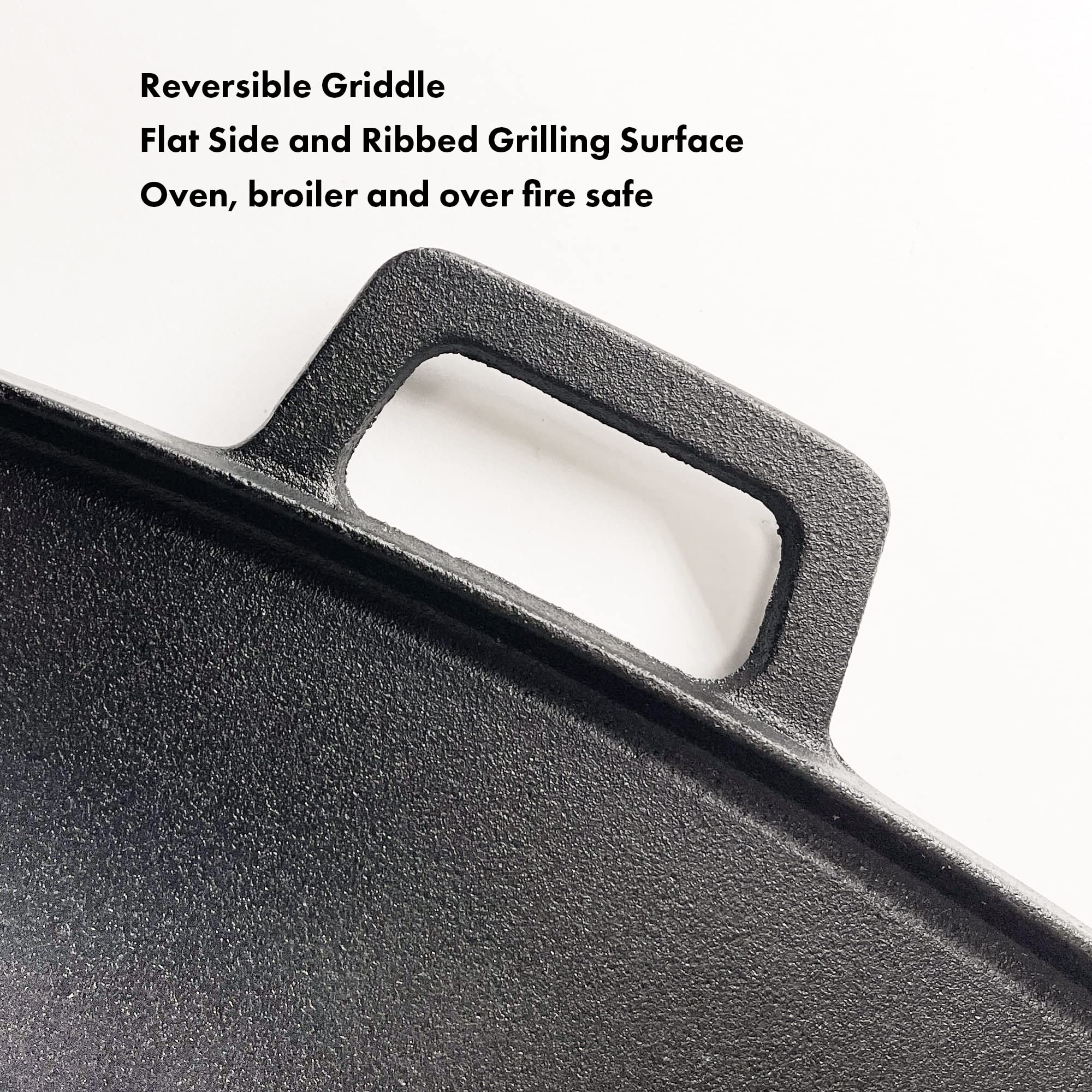 Bayou Classic 10.5-in Cast Iron Reversible Square Griddle Features Flat Side and Ribbed Grill Side Perfect for Large Batch Breakfast Burgers and Grilled Sandwiches Steaks and Chicken