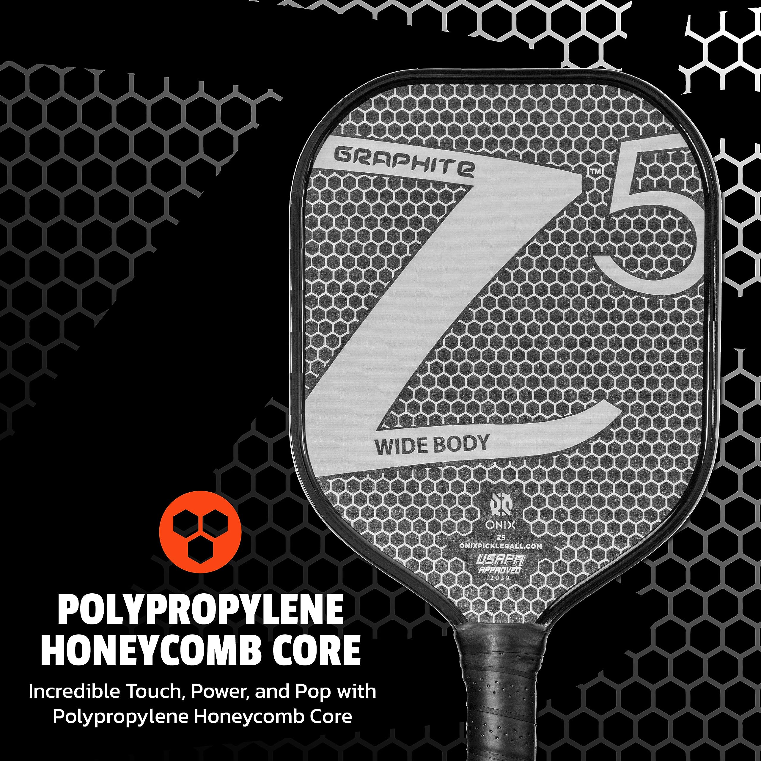 Graphite ONIX Z5 Pickleball Paddle (Graphite Carbon Fiber Face with Rough Texture Surface, Cushion Comfort Grip and Nomex Honeycomb Core for Touch, Control, and Power),White