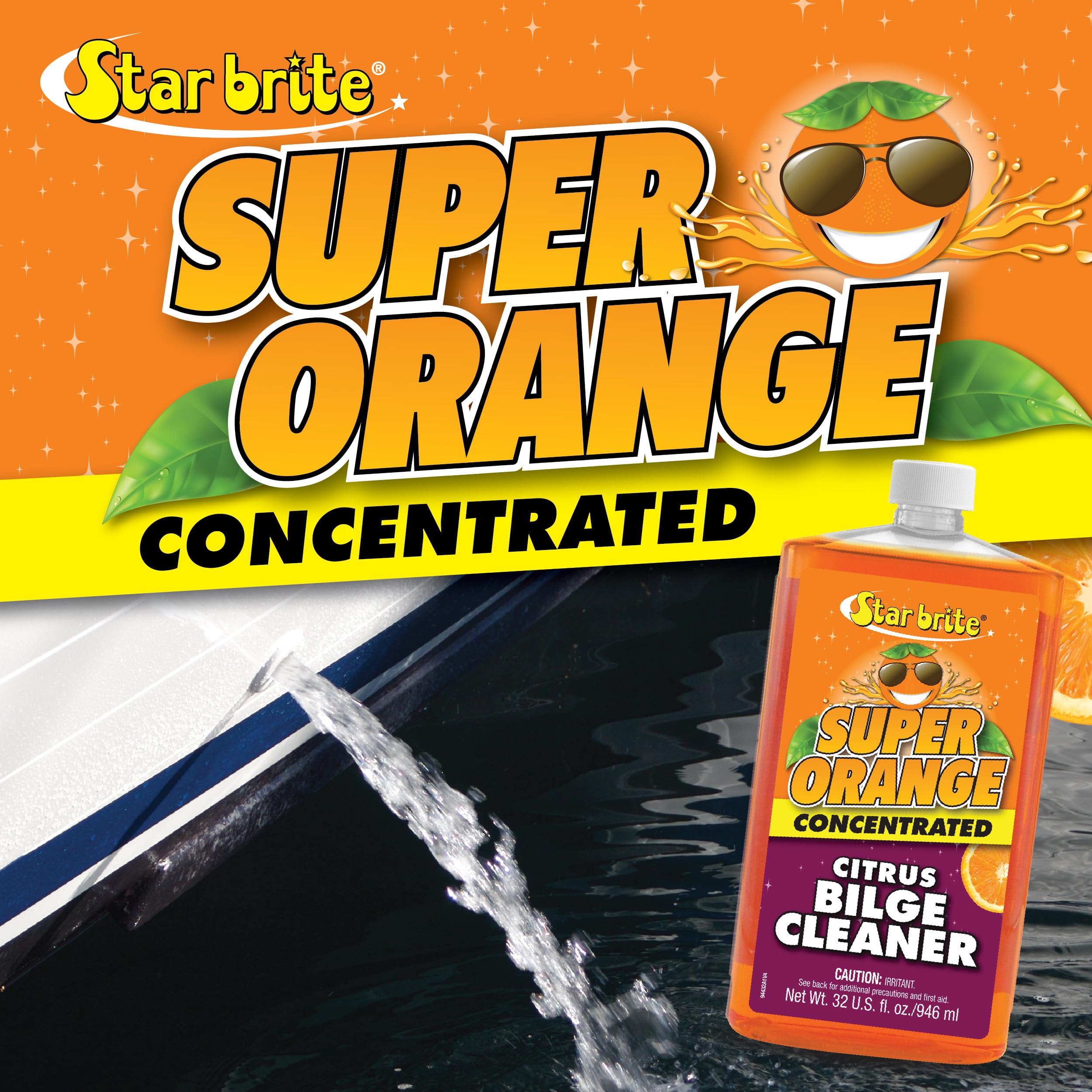 Super Orange Citrus Bilge Cleaner STAR BRITE - Easy & Simple to Use - Pour In, Run Boat, Pump Out - Emulsifies Oil & Fuel - 1 Gal (094400)