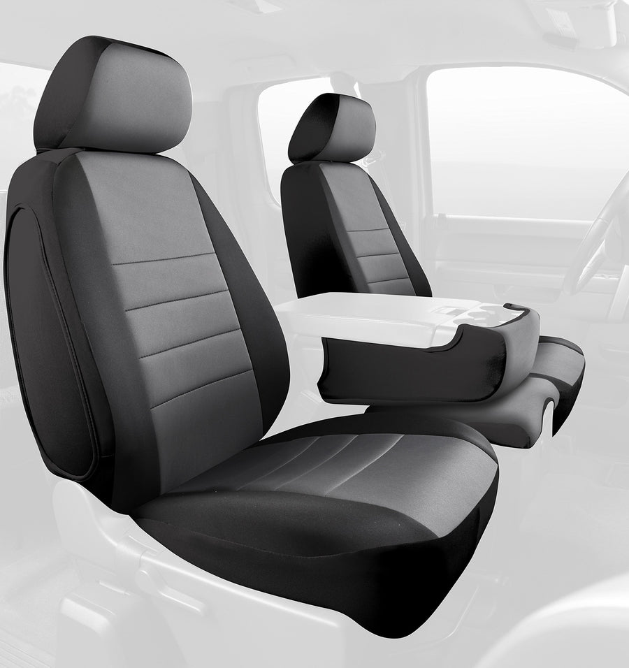 Fia Gray NP99-28 Custom Fit Front Seat Cover Split Seat 40/20/40 - Neoprene (Black w/Gray Center Panel)