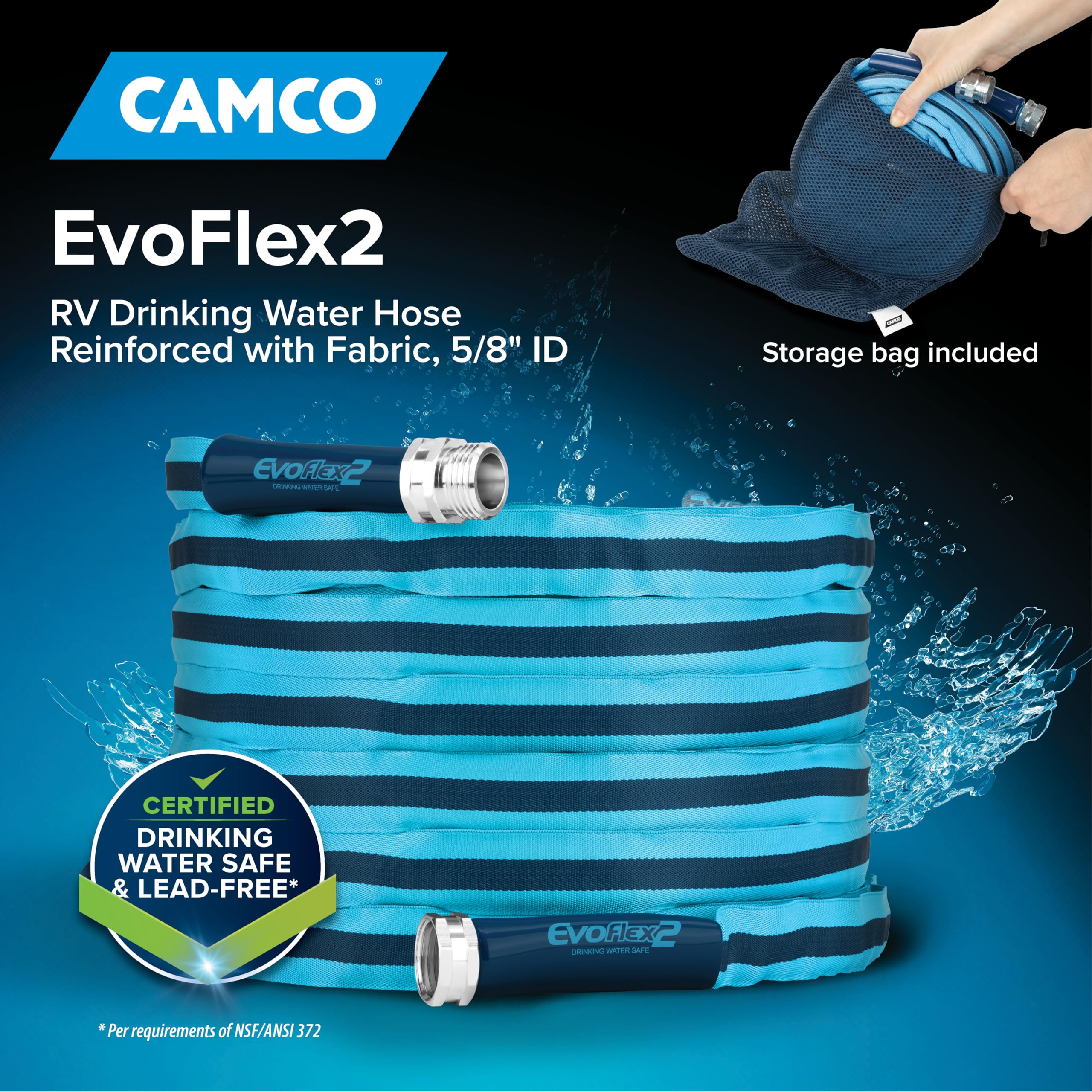 EvoFlex2 Camco 25-ft Drinking Water Hose - RV Drinking Water Hose Reinforced with Fabric & Ultra Lightweight - Contains No Lead, No BPA & No Phthalate - Abrasion Resistant (22577)