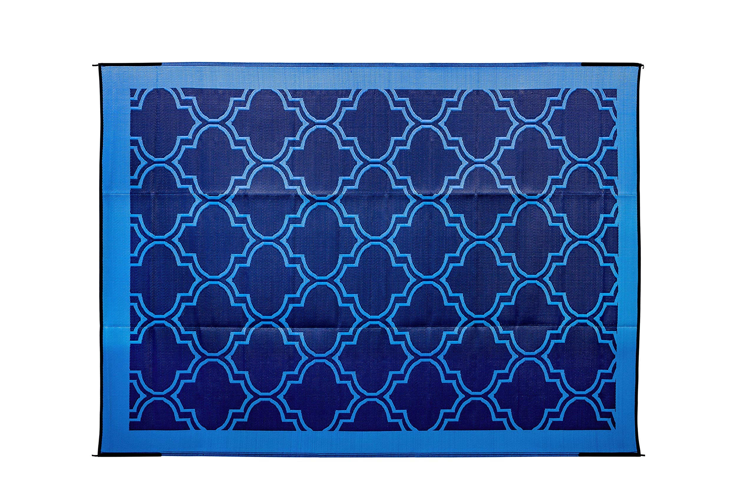 Camco Outdoor Large Reversible Patio Mat - Easy to Clean, Perfect for Picnics, Cookouts, Camping, and The Beach (9' x 12', Lattice Blue Design) (42856)