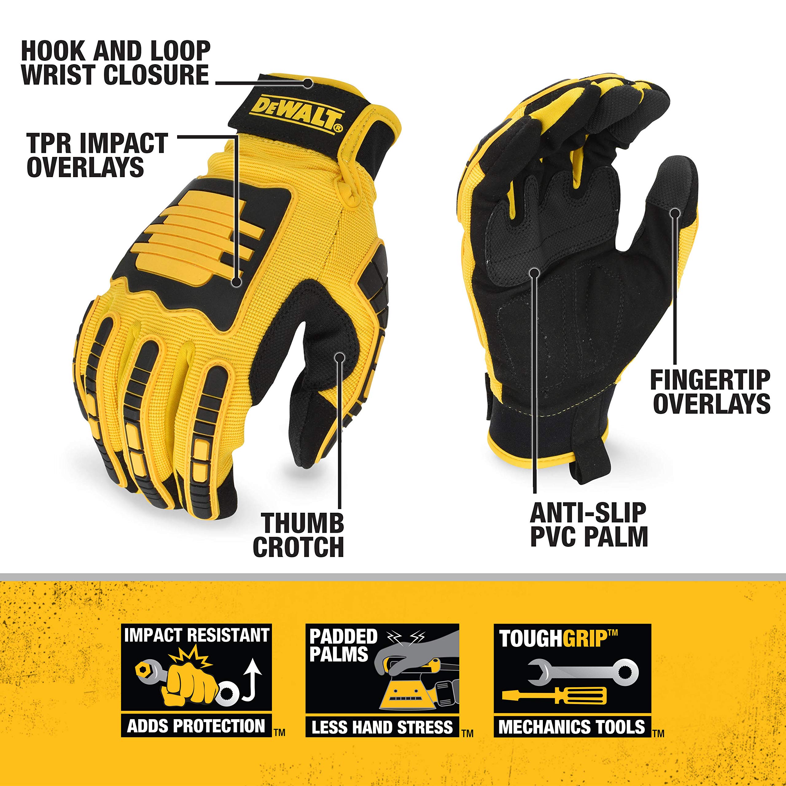 DEWALT Performance DPG781 Mechanic Work Glove with TPR Impact Protection and Anti-Slip Grip - Medium (1 Pair)