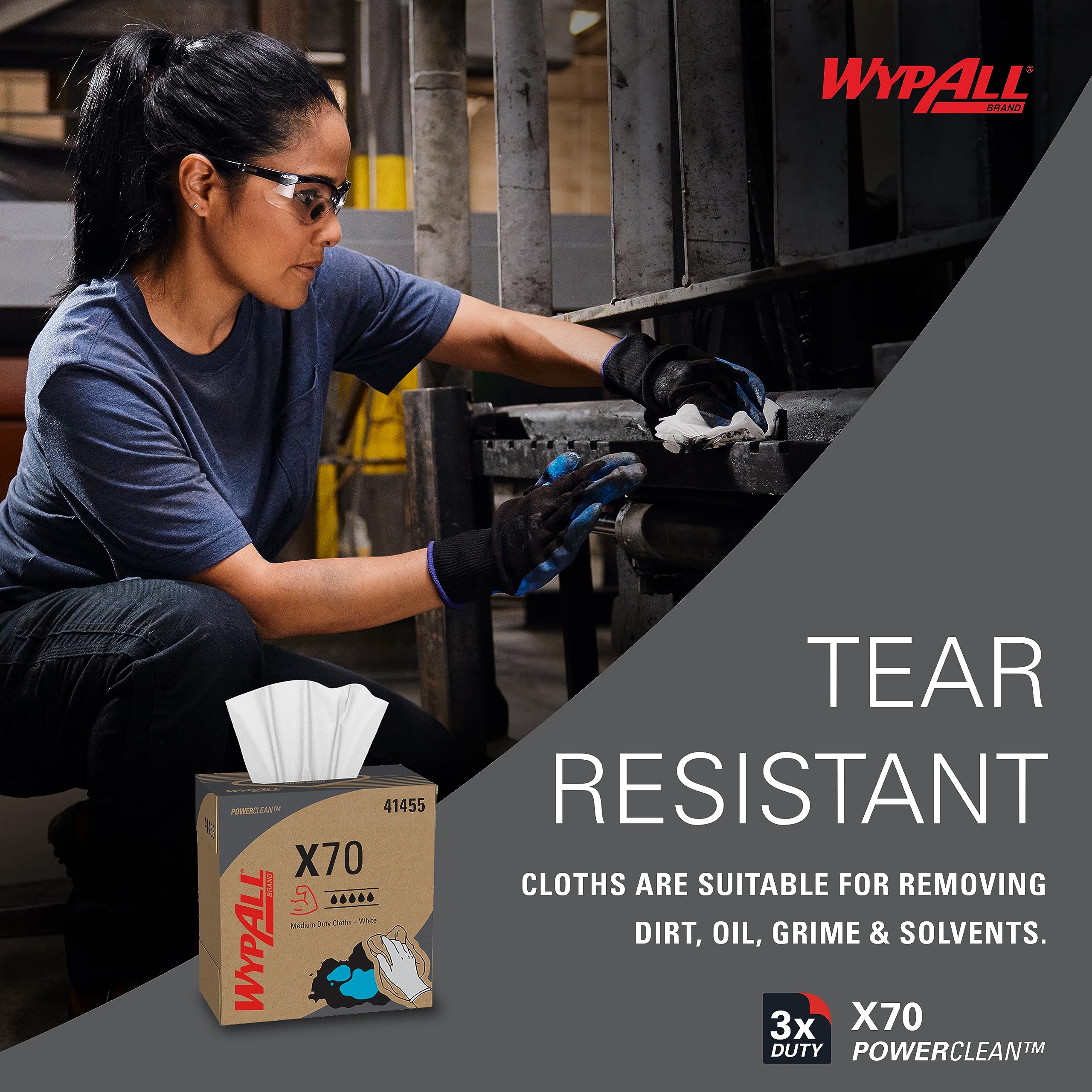 WypAll X70 Reusable Extended Use Cloths (41455), POP-UP Box, Long Lasting Performance, White (10 boxes of 100 wipes)