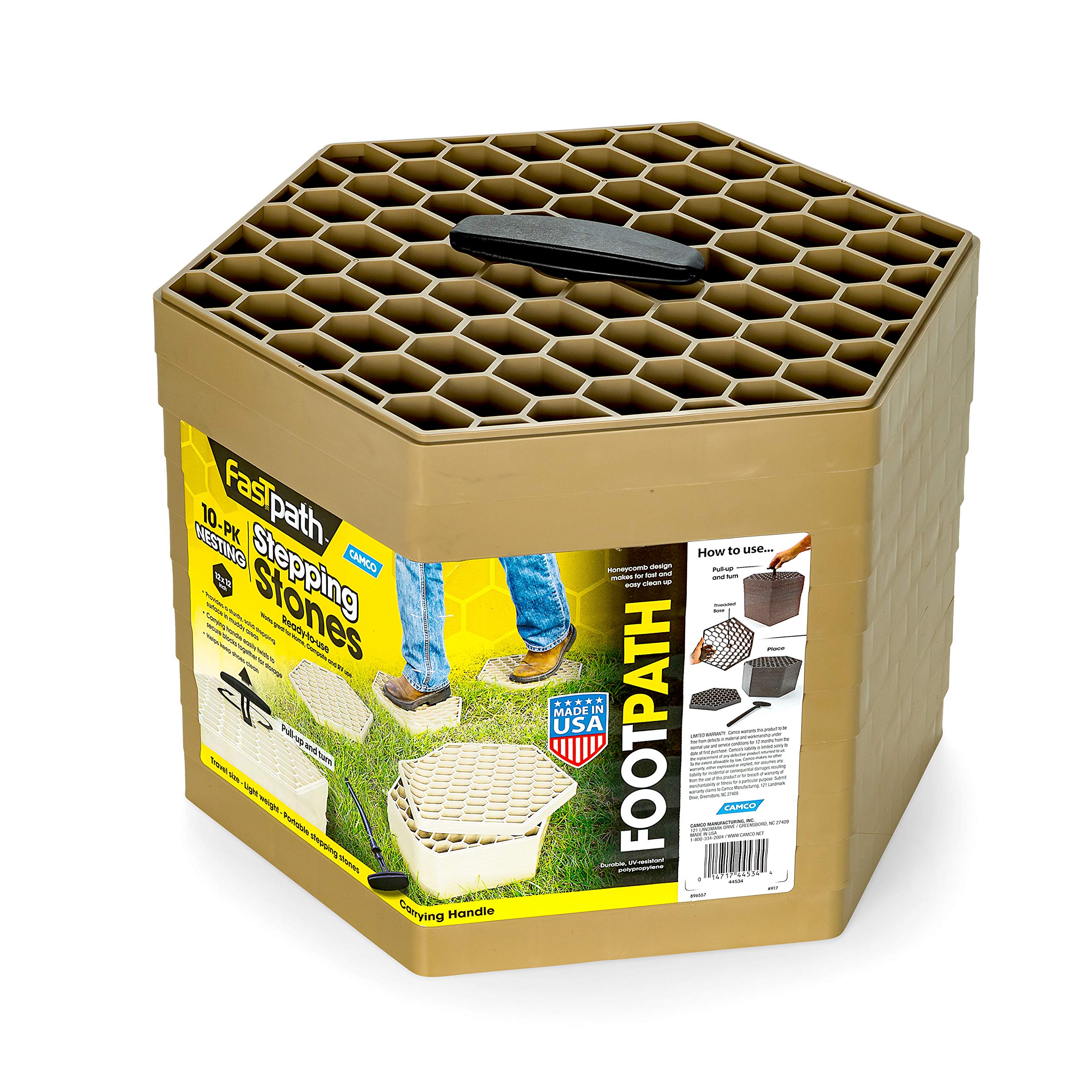 Camco 44534 Fastpath Tan Portable Stones, Ideal for A Solid Stepping Surface and Keeping Shoes Clean, 10 Pack