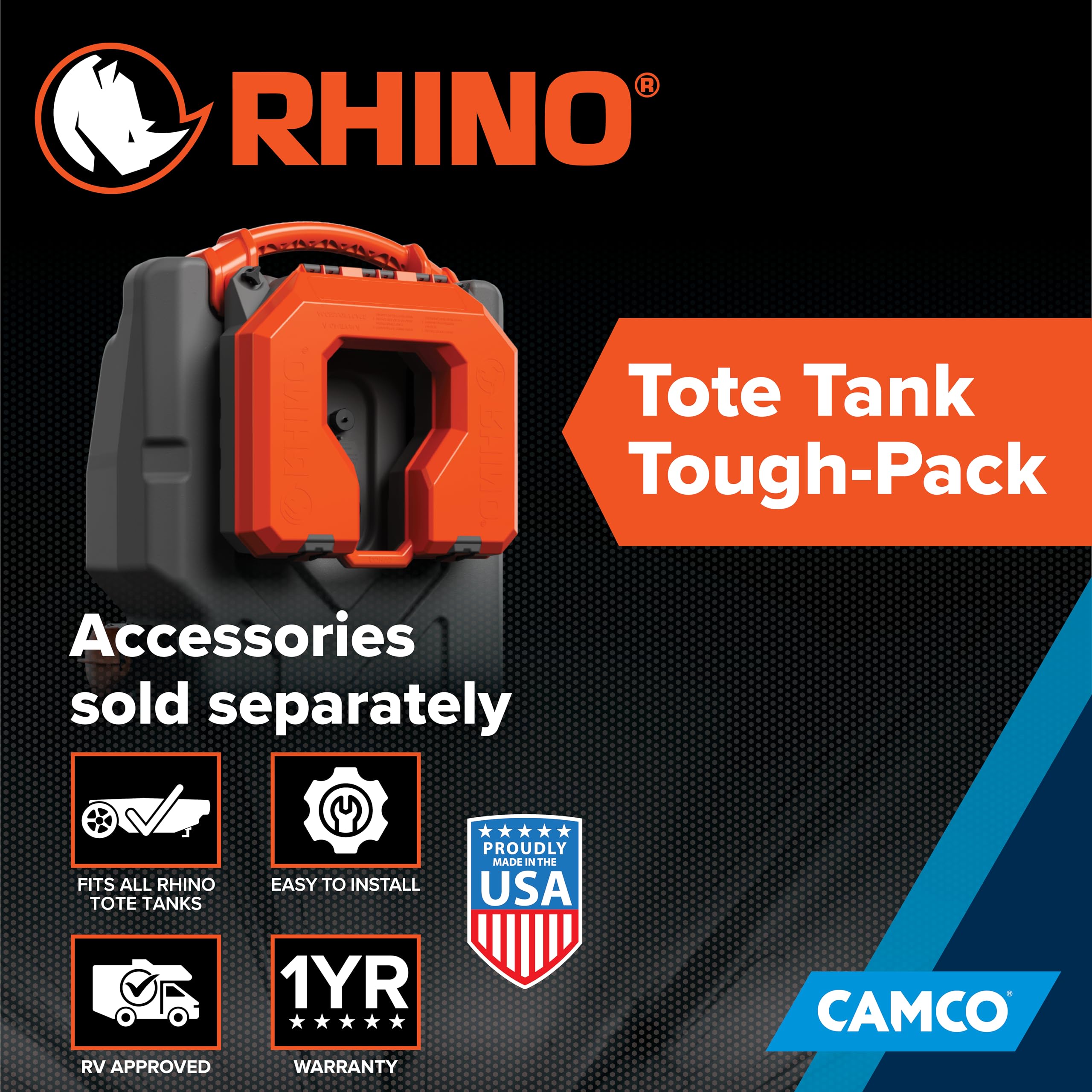 Camco Tough-Pack Rhino Tote Tank – RV Storage Case Only - Essential RV Accessory for Efficient Waste Management – (39024)