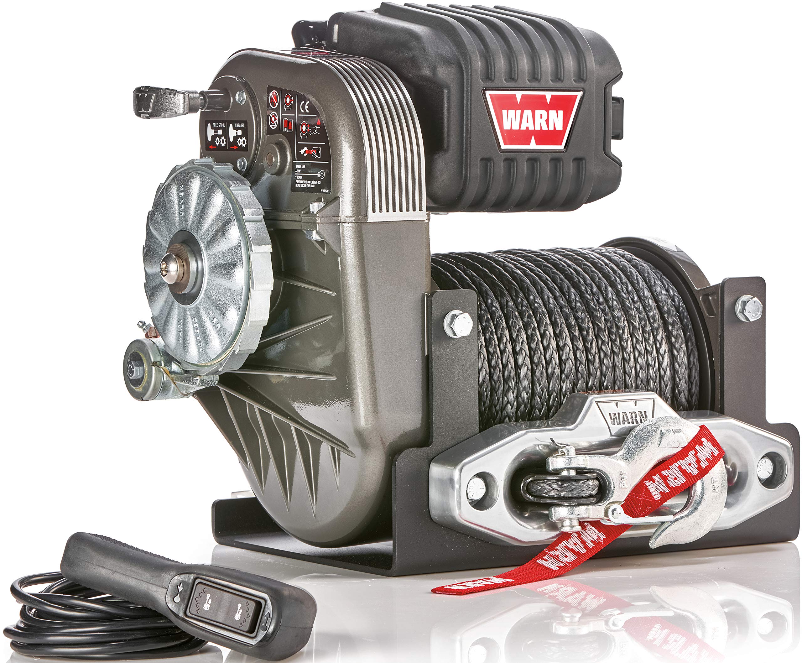 M8274-S WARN 106175 Winch with Spydura Synthetic Cable Rope: 3/8" Diameter x 150' Length, 5 Ton (10,000 lb) Pulling Capacity, Gray