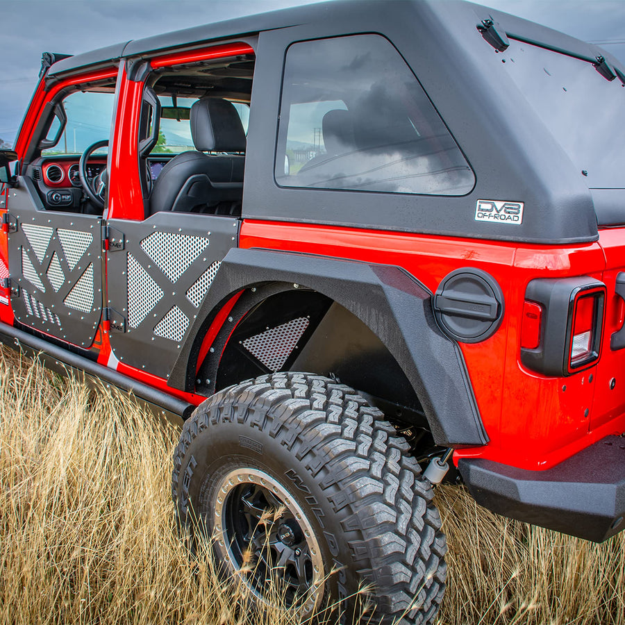 Inner Fender Set DV8 Offroad for 2018-2023 Wrangler JL & JT | Rear Wheel Well Liners | Aluminum Construction | Vented Air Panels | Frame Protection | Anodized Finish | INFEND-03RB