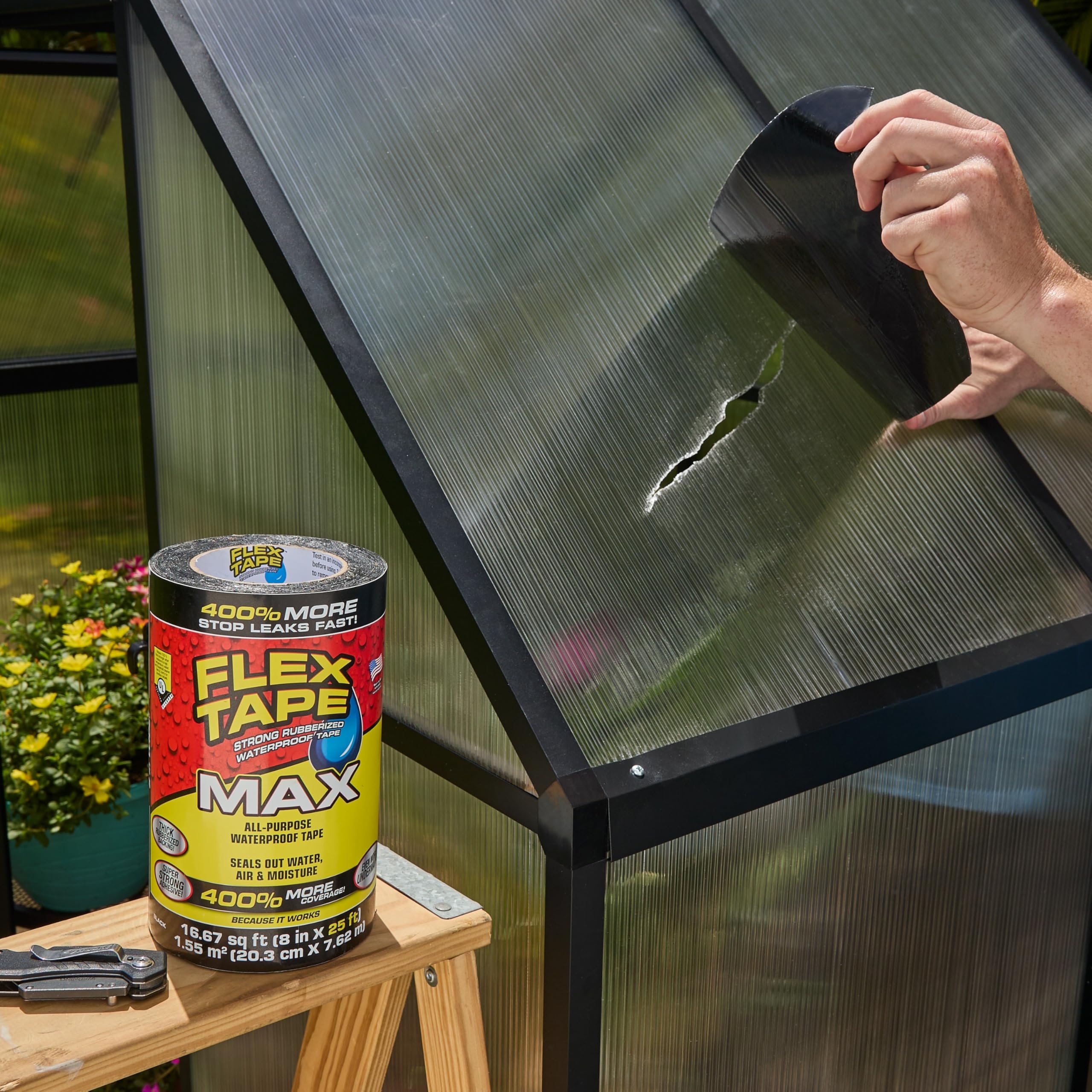 MAX Flex Tape, Original Thick Flexible Rubberized Waterproof Tape - Seal and Patch Leaks, Works Underwater, Indoor Outdoor - Home RV Roof and Pool Repairs, Clear, 4 in x 25 ft, Pack of 1