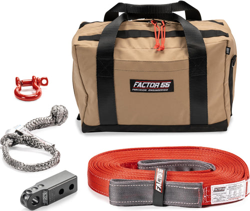 Owyhee Factor 55 Tow and Recovery Kit for Trucks, Jeeps, and SUVs, with Black Hitchlink and Medium Bag