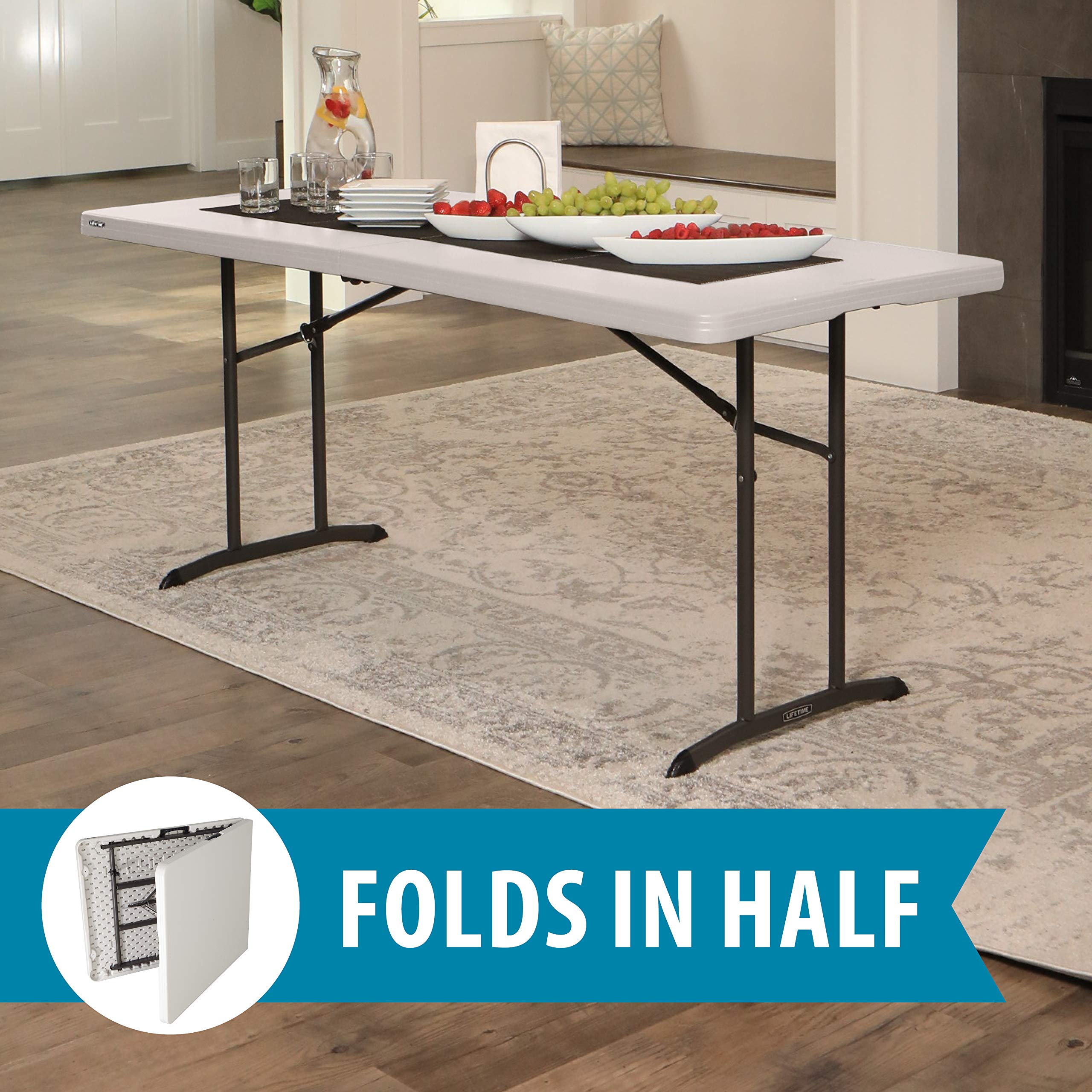 Commercial LIFETIME Fold-in-Half Table, 6-Foot, Almond