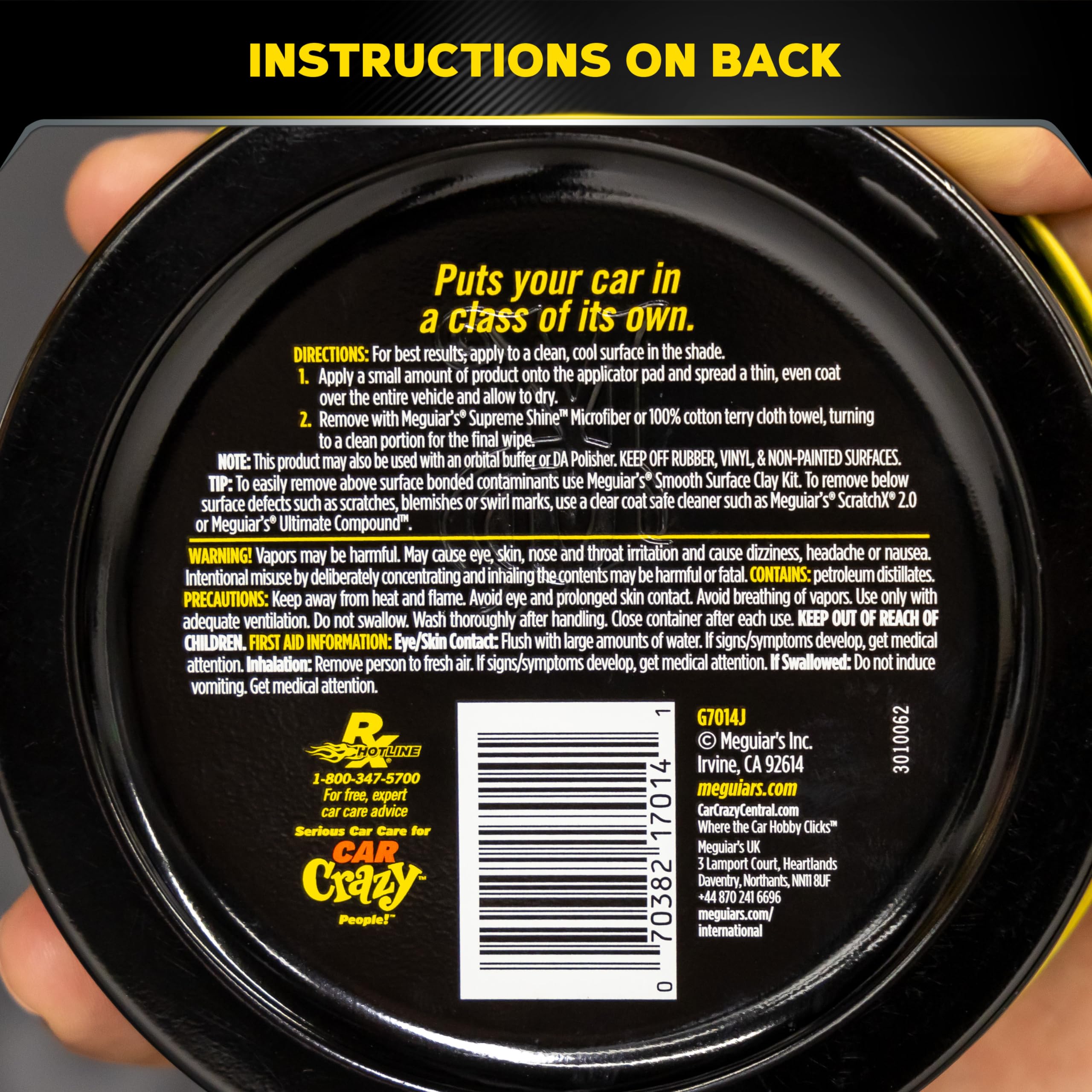 Meguiar's Gold Class G7014J Carnauba Plus Premium Paste Wax, Creates a Deep Dazzling Shine – 11 Oz Container