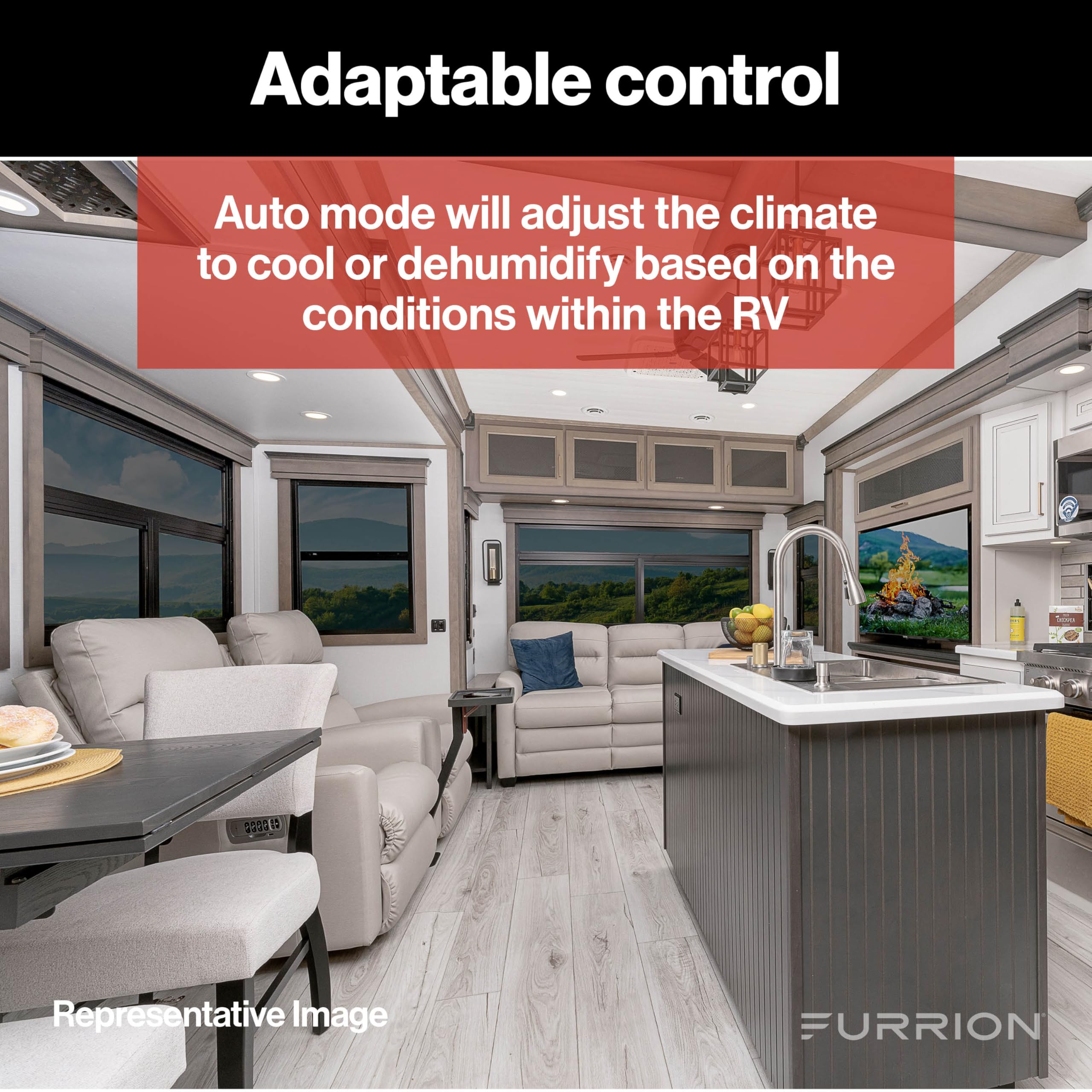 Low-Profile Furrion Chill HE 15K White Rooftop Air Conditioner with Heat Pump, R32 Refrigerant, Dual Fan Motors, Climatesmart, Vibrationsmart, Adaptable Control - FACR13LPSA2-PS-AM KIT