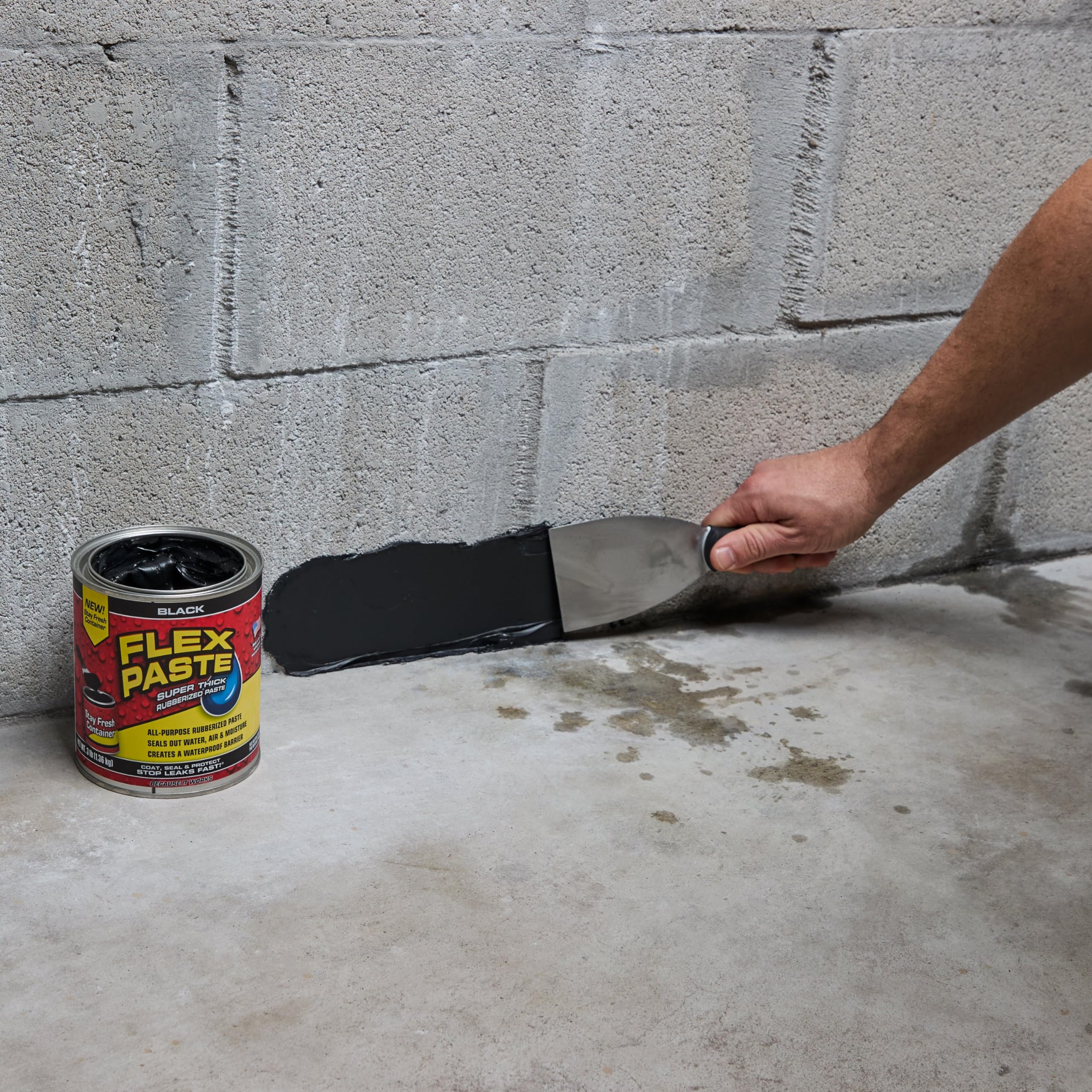 Flex Paste, Paintable Waterproof Putty, Spackle Sealant, Fill Gaps Cracks Holes - Block Out Water and Air - UV Resistant - Walls, Drywall, EPDM, Concrete, Roof, RV Repairs, Black, Quart