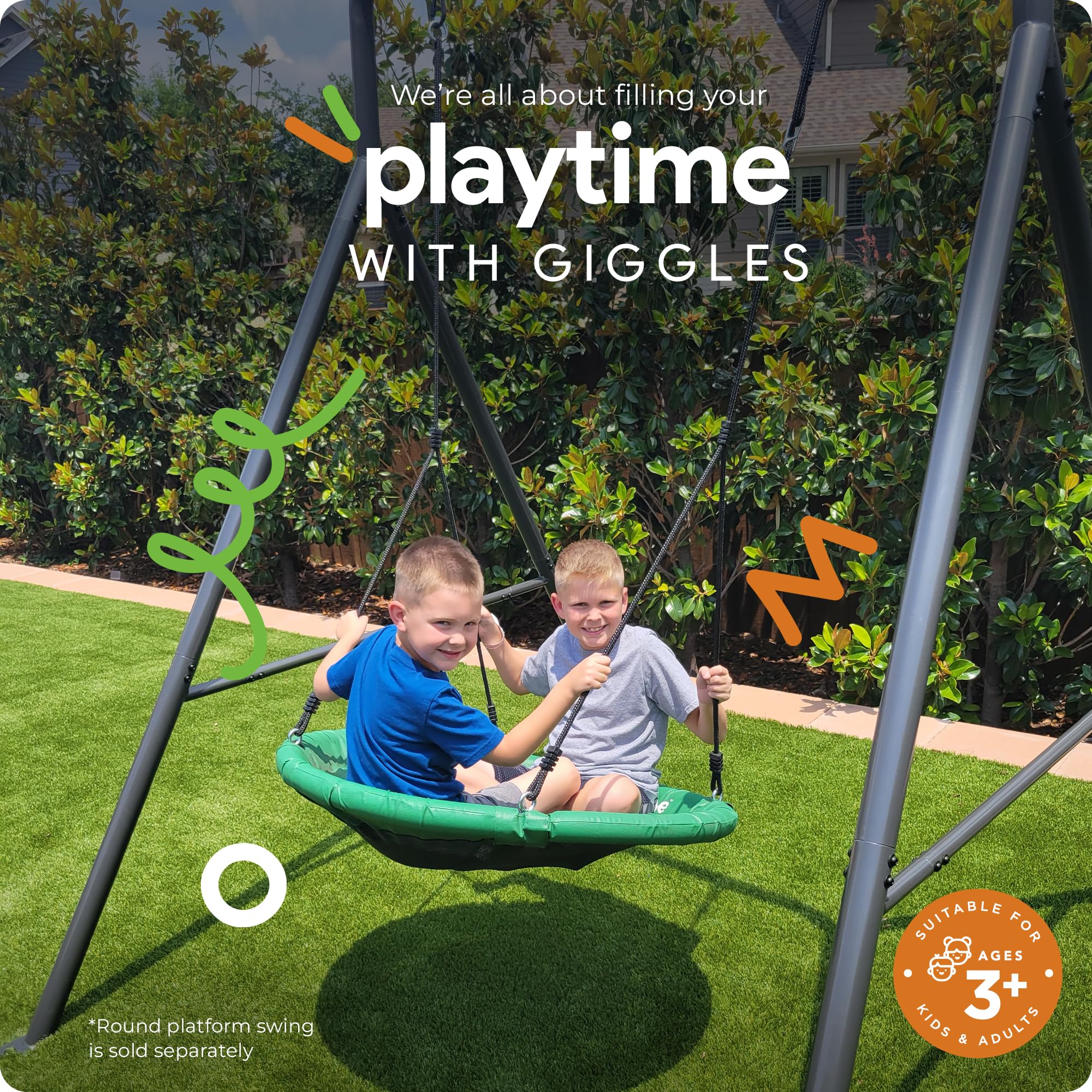 TitanFlex gobaplay Single Swing Set Frame, 6.7ft x 8.4ft Modular Metal Swingset - Outdoor & Backyard Playground Equipment for Kids (Frame Only)