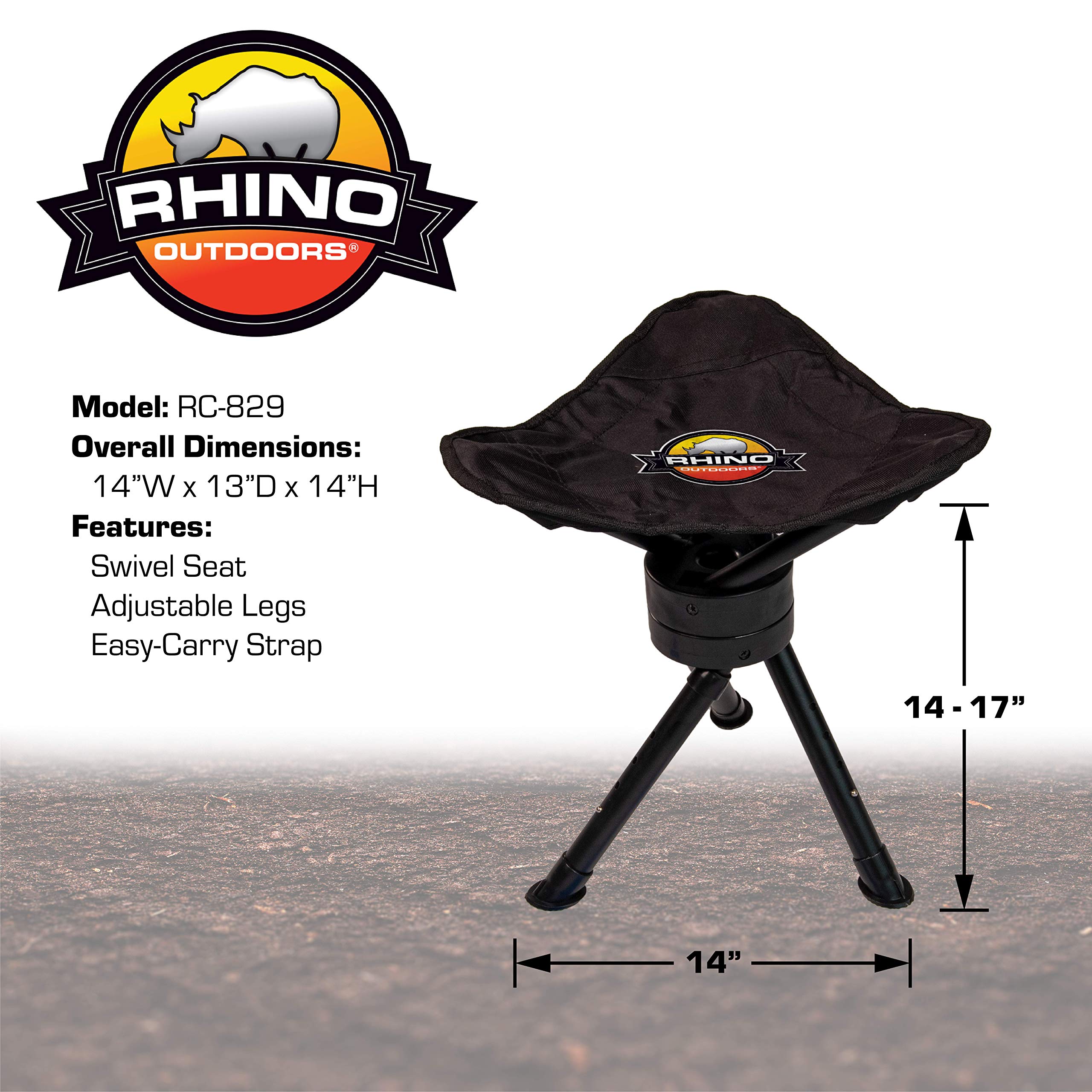 Rhino Outdoors RC-829 Hunting Swivel Stool w/Adjustable Legs, Black