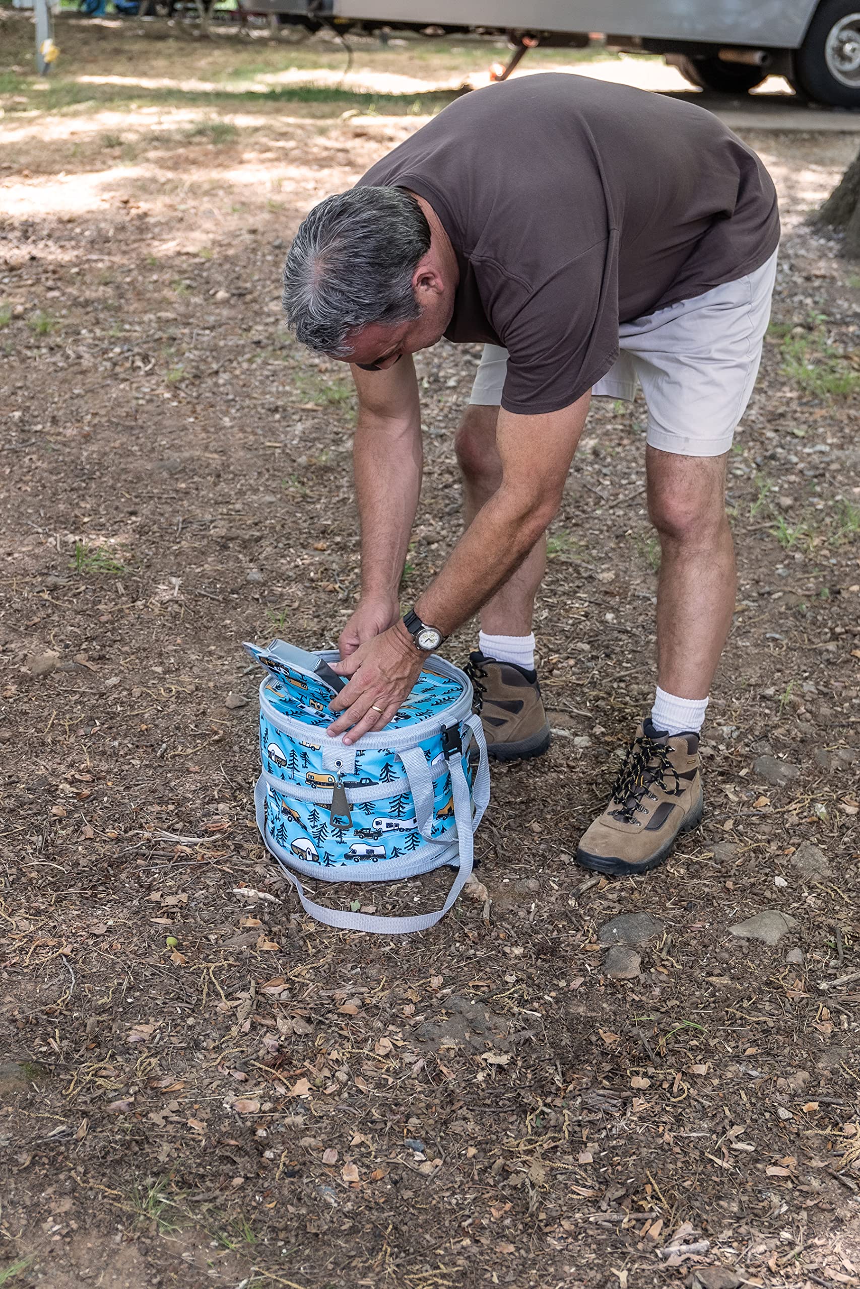 Camco Pop-Up Soft Cooler Life is Better at The Campsite - Features a Water-Resistant Interior, Built-in Bottle Opener, and RV Sketch Design - Holds Up to a 12-Pack of Bottled or Canned Drinks (53417)