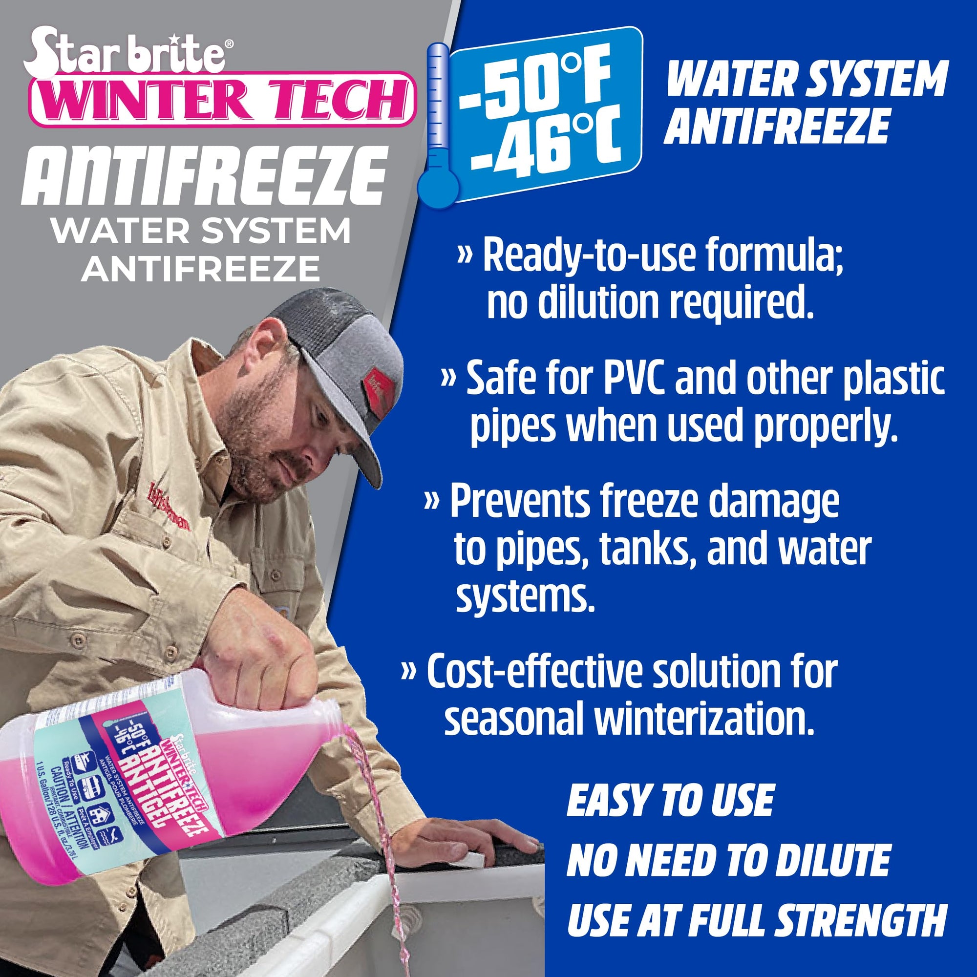 Winter Tech STAR BRITE -50°F Water System Antifreeze – Ready-to-Use Formula, Protects Pipes and Water Systems from Burst Damage, Ideal for RVs, Boats, and Seasonal Homes