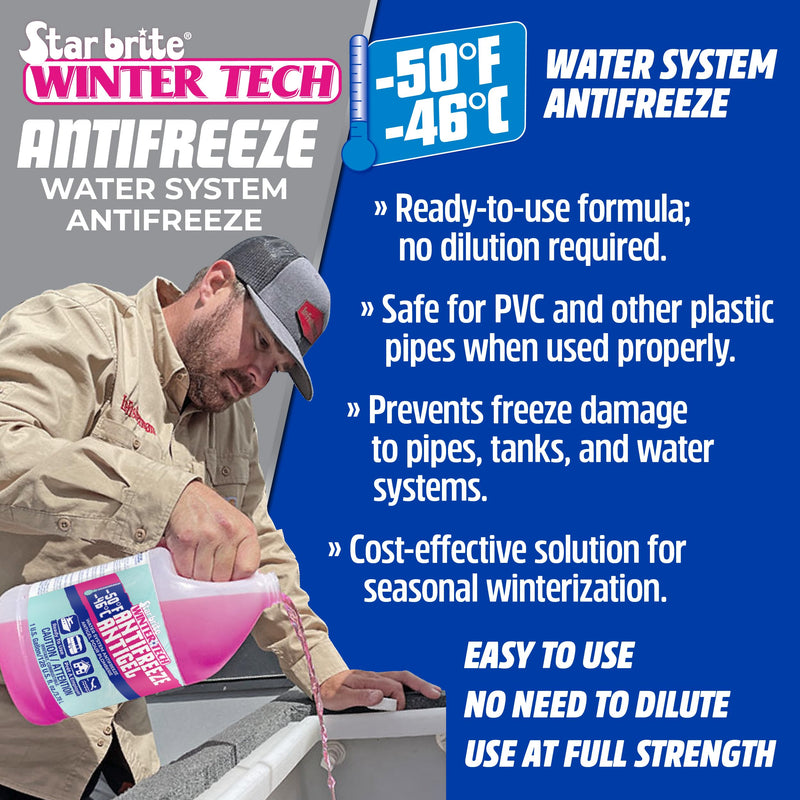 Winter Tech STAR BRITE -50°F Water System Antifreeze – Ready-to-Use Formula, Protects Pipes and Water Systems from Burst Damage, Ideal for RVs, Boats, and Seasonal Homes