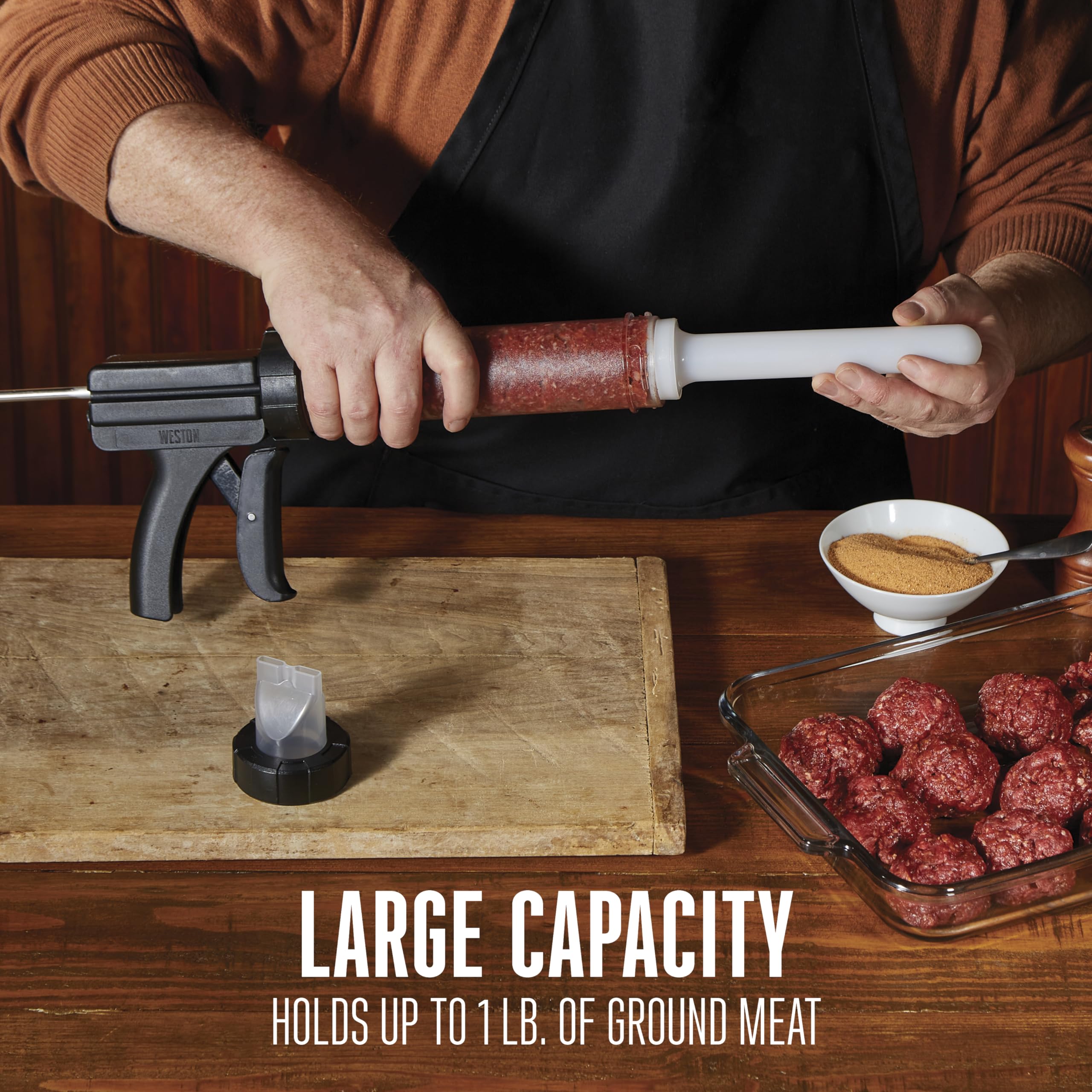 Weston Beef Jerky Gun Jr. Original Kit, Makes Flat and Round Snack Sticks, 1lbs Meat Capacity, With Sausage Funnel, 2 Nozzles, Stomper and Two Cleaning Brushes, Gifts for Men, Black (37-0260-W)