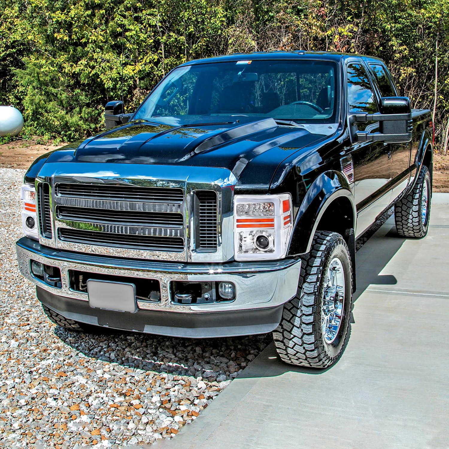 Chrome Projector Headlights SPEC-D TUNING with Sequential LED Turn Signal Light Strips Compatible with 2008-2010 Ford F-250, F-350, F-450, F-550 Super Duty, Left + Right Pair Headlamps Assembly