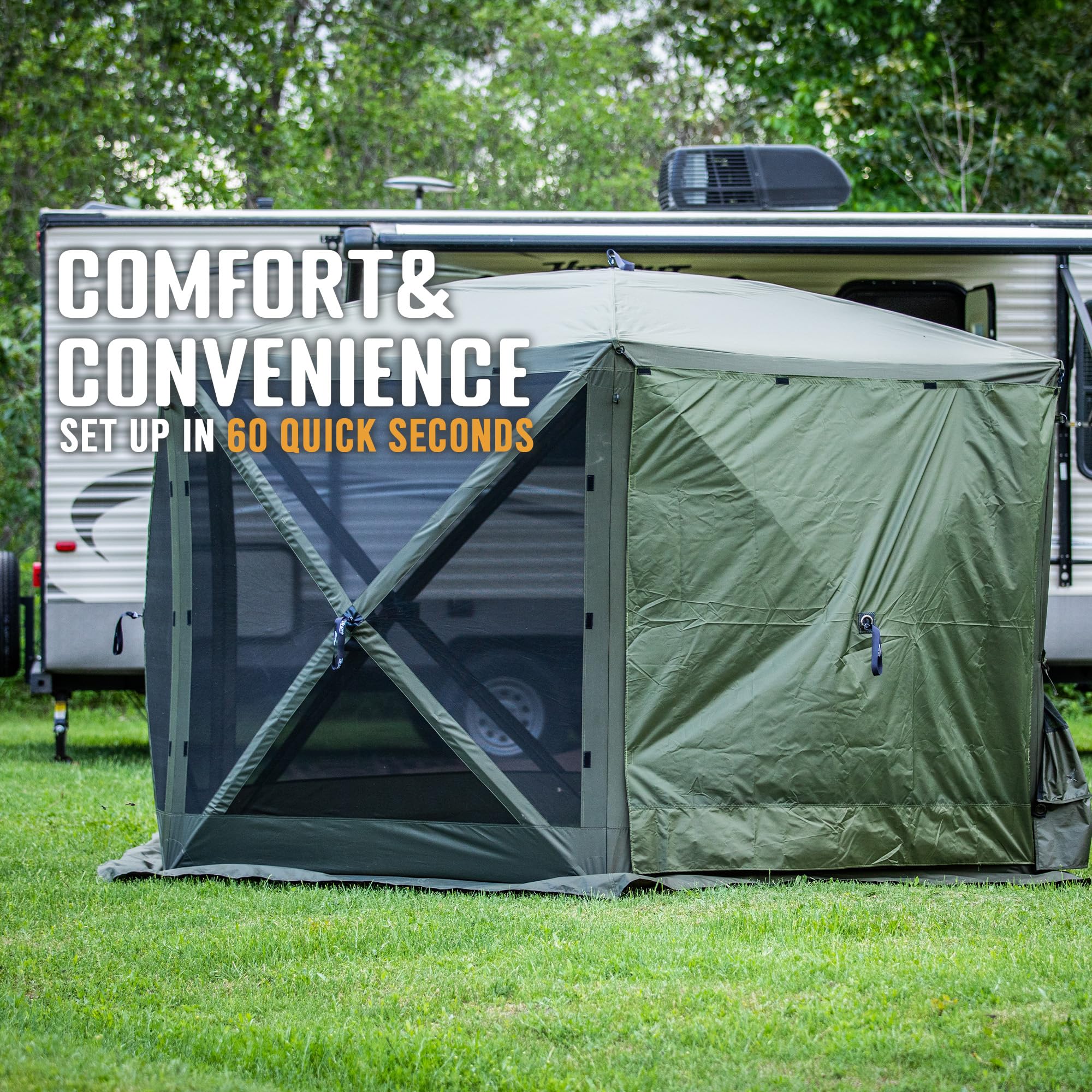 Pop Up CLAM Screen Tent, Outdoor Camping Gazebo Canopy, Escape, 11.5', Green - Heavy-Duty Portable Screened Shelter with Netting for Beach, Patio, and Backyard
