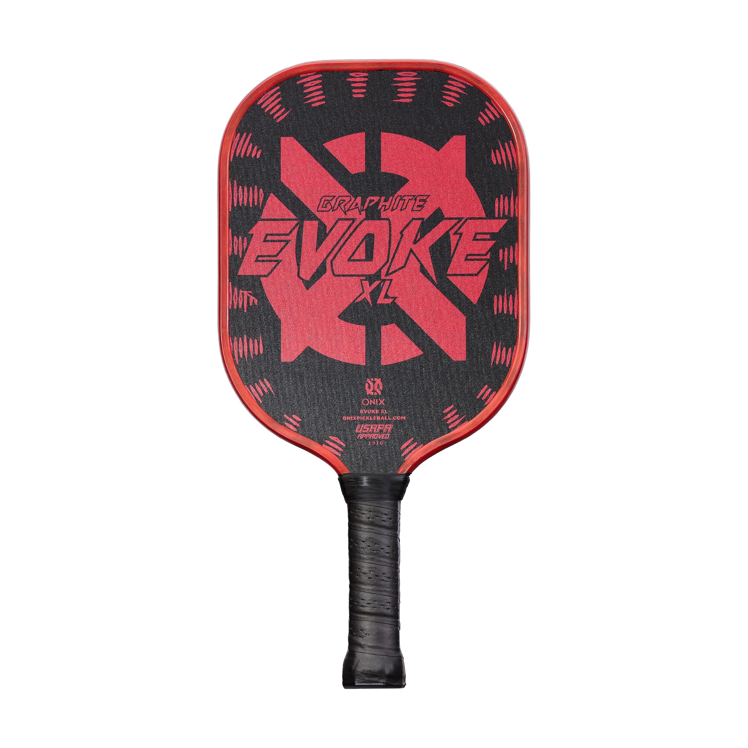 Graphite Onix Evoke XL Pickleball Paddle Features Polypropylene Core, Graphite Face, and Oversized Shape, Red