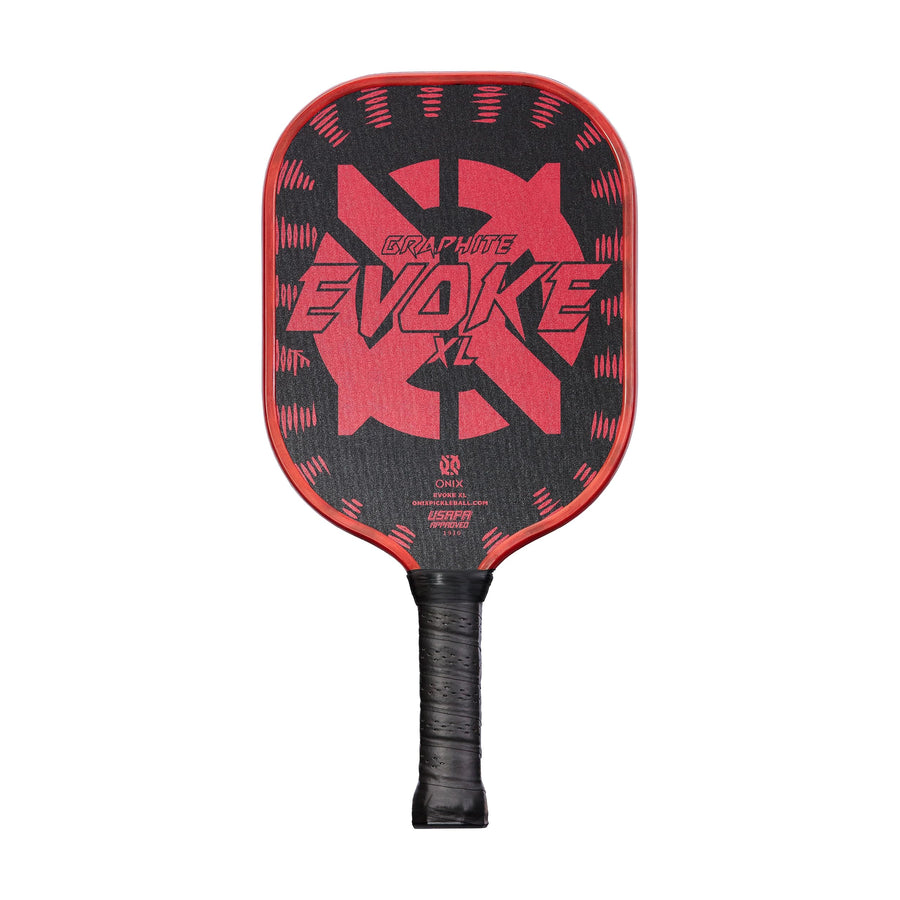 Graphite Onix Evoke XL Pickleball Paddle Features Polypropylene Core, Graphite Face, and Oversized Shape, Red