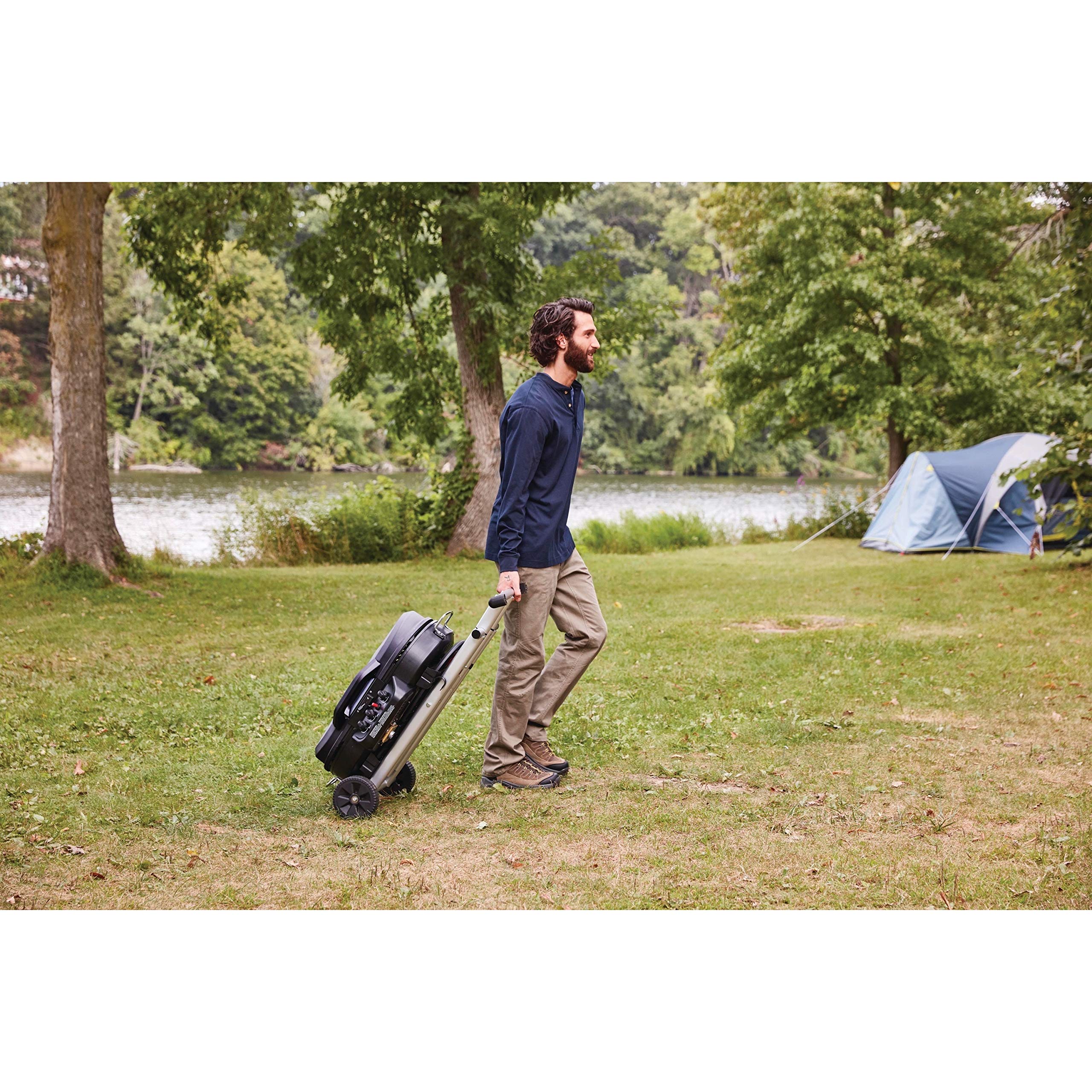 Coleman 285 RoadTrip Portable Stand-Up Propane Grill with 3 Adjustable Burners & Instastart Ignition, 20,000 BTUs of Power for Outdoor Cooking, Camping, Tailgating, Grilling, BBQs, & More