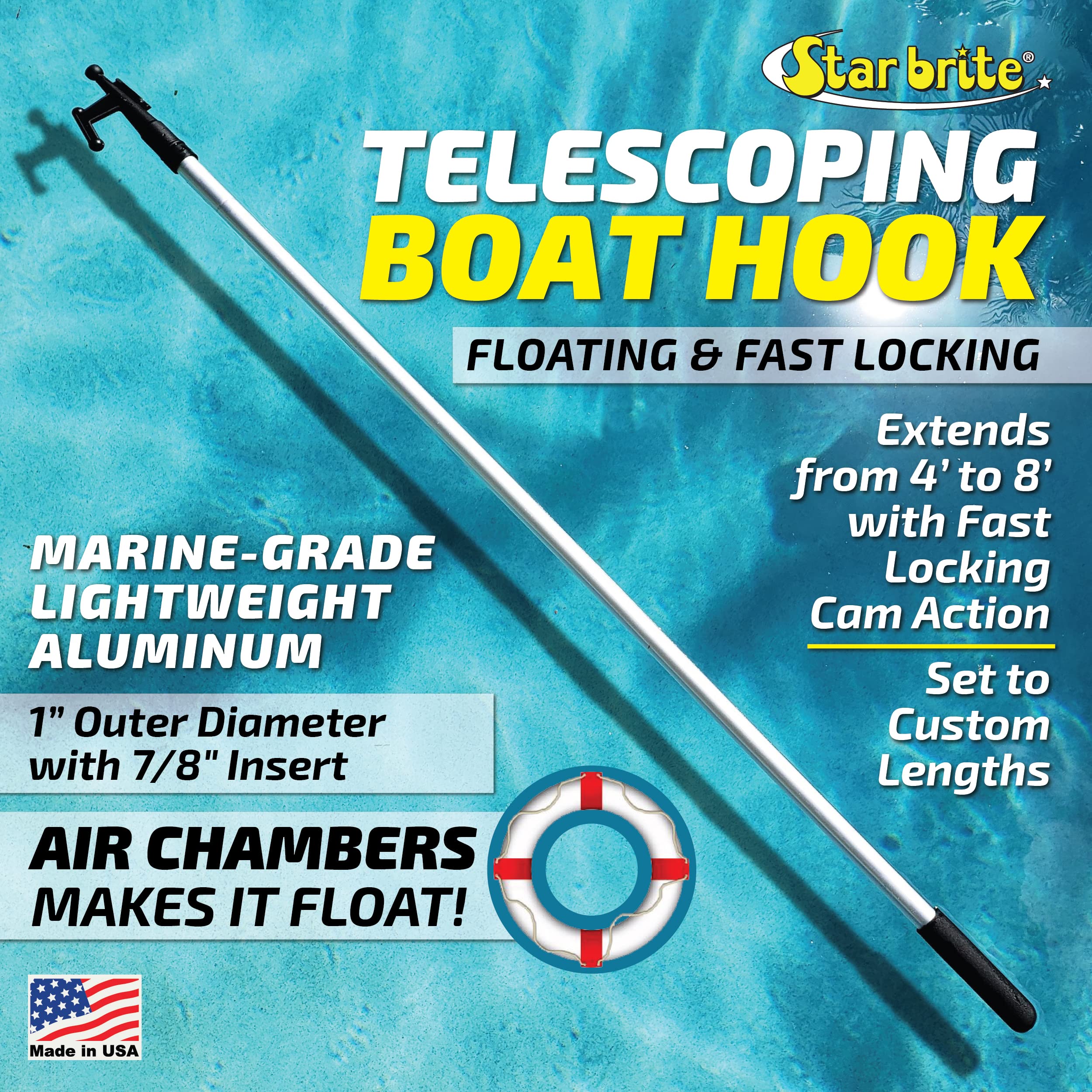 Extending STAR BRITE Boat Hook - Telescoping, Floating, Multi-Purpose - Extends from 4.5 ft. (137 cm) to 8 ft. (243 cm) (040609)