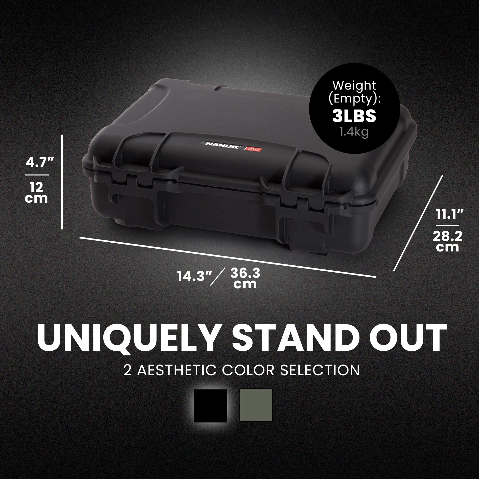 Case NANUK 910 w/Foam for Pistol Optic Ready, Black, Medium, 910S-080BK-0A0-21312